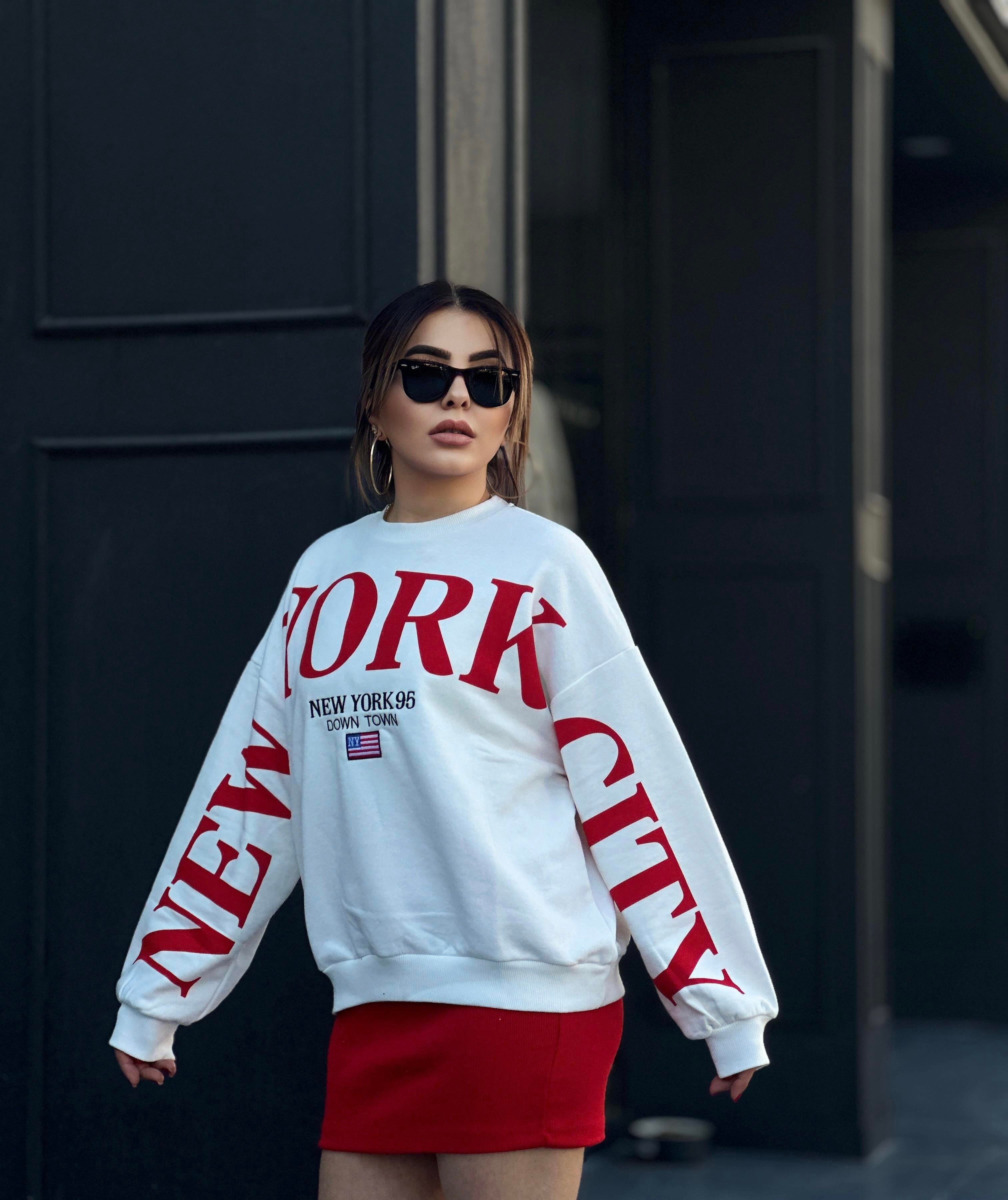 Beyaz NEWYORK Baskılı Sweatshirt 