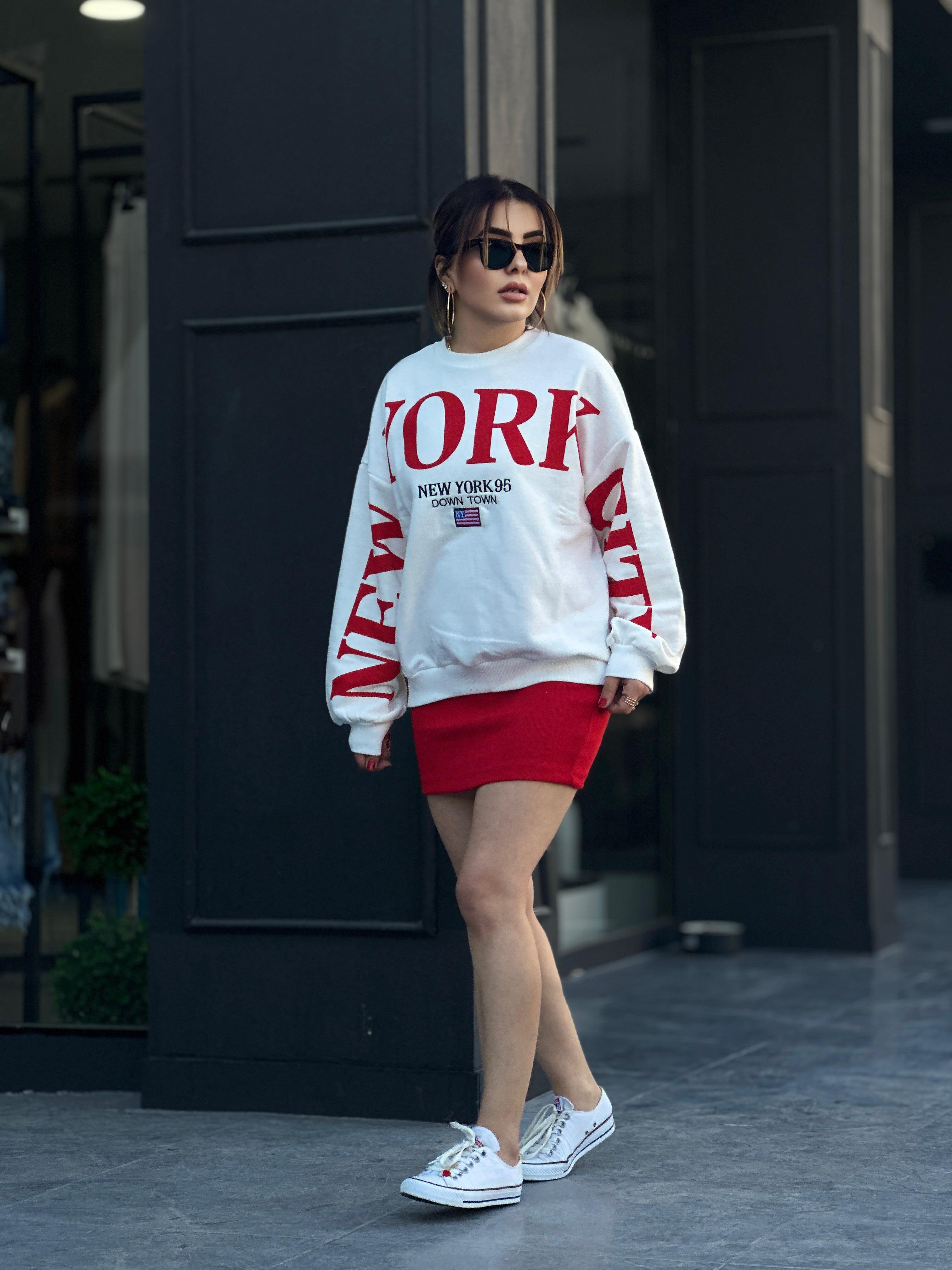 Beyaz NEWYORK Baskılı Sweatshirt 