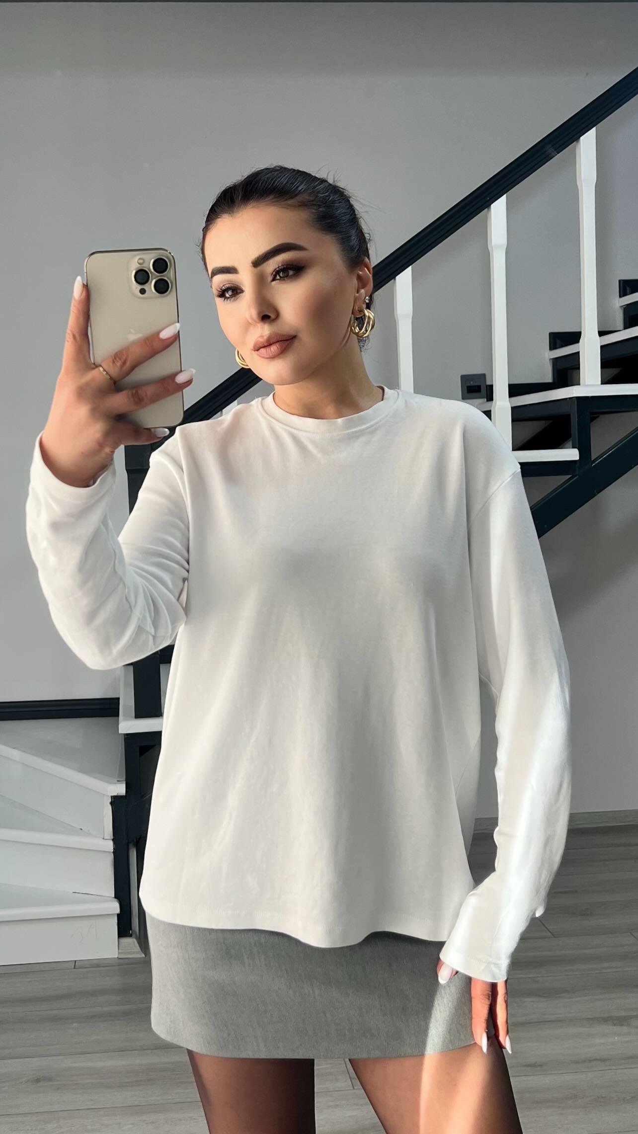Beyaz Orijinal Marka Tok Dokulu Basic Bluz 