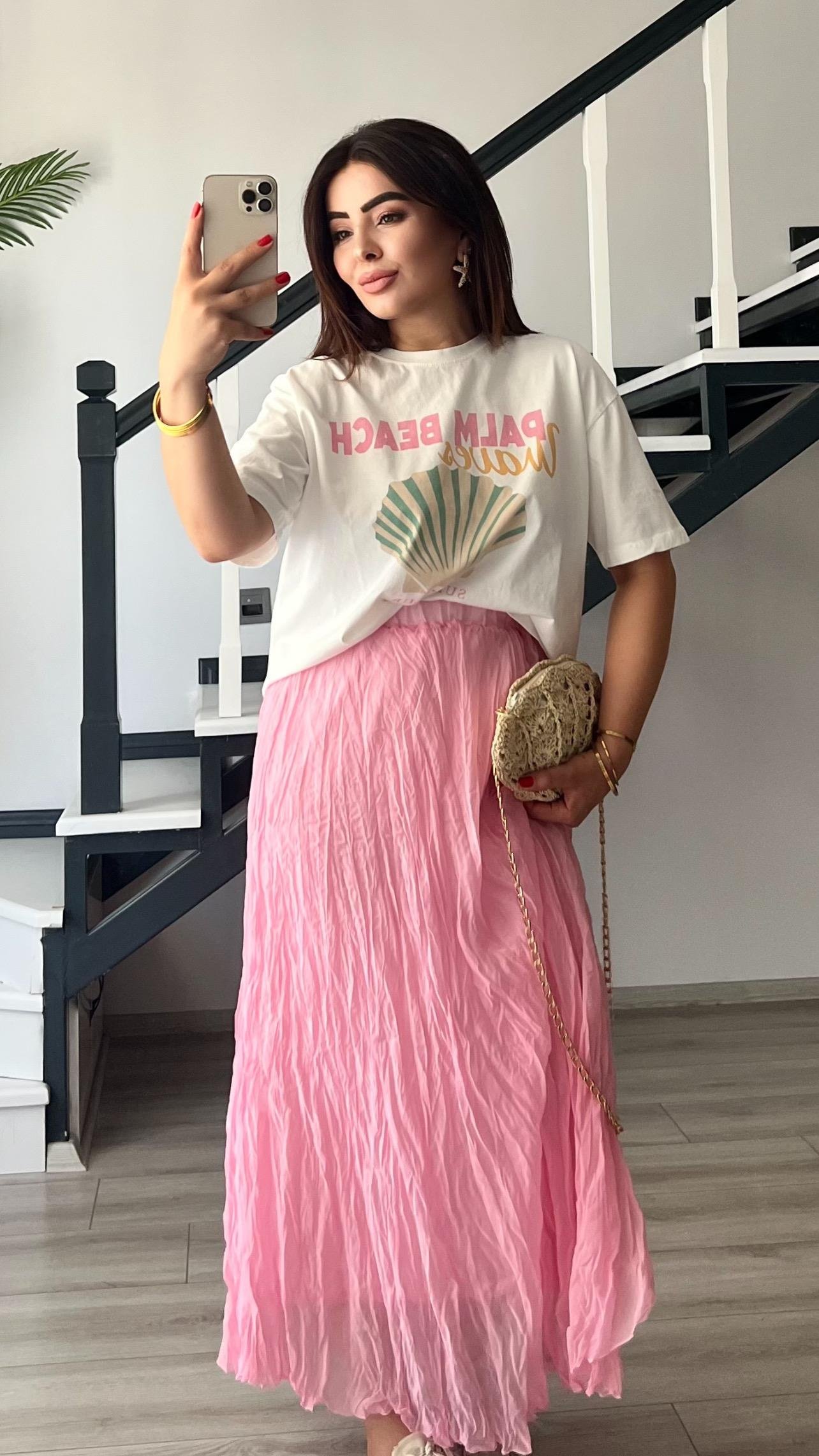 Beyaz Palm Beach Baskılı Tshirt