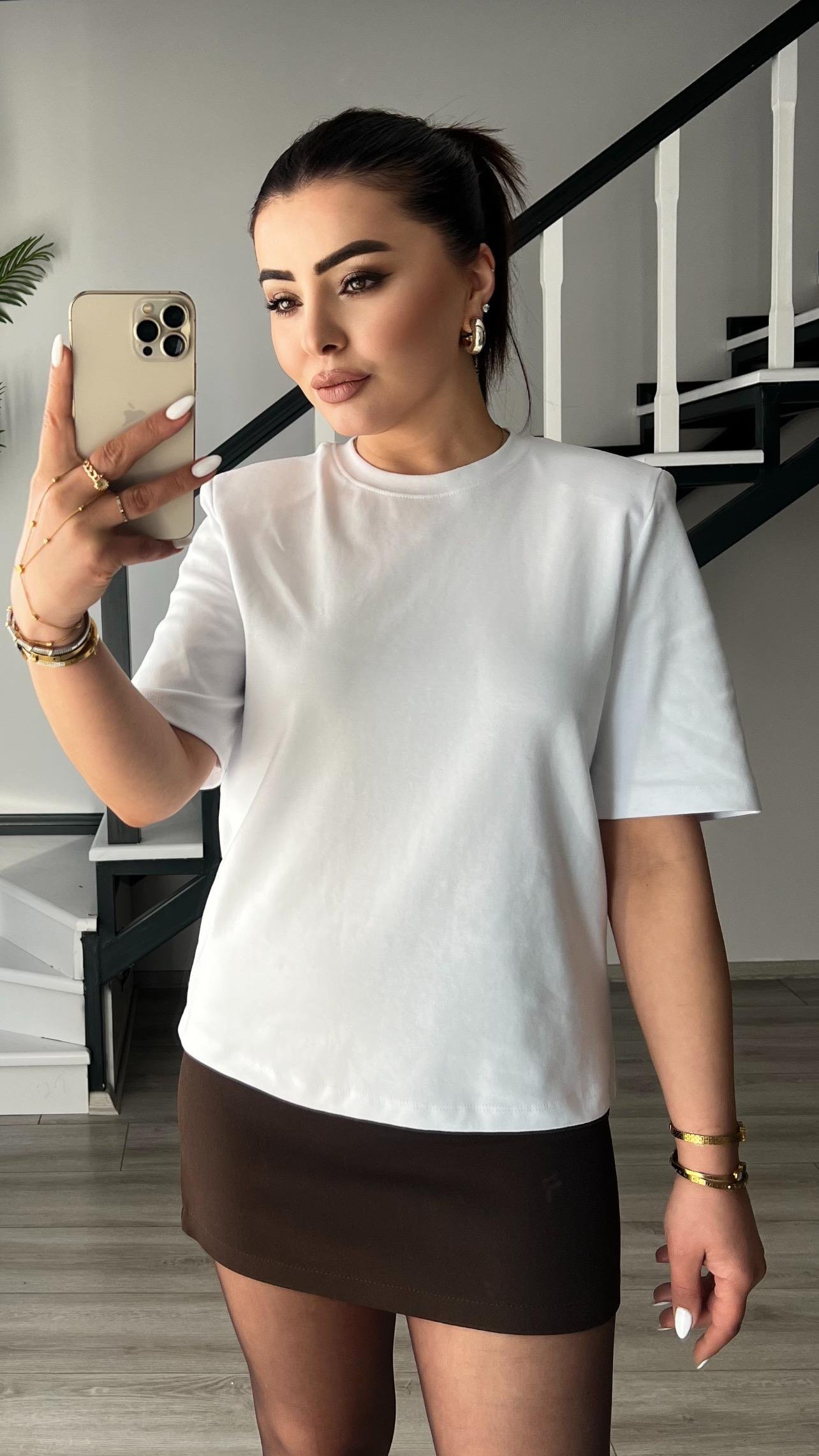 Beyaz Premium Vatkalı Tişört 