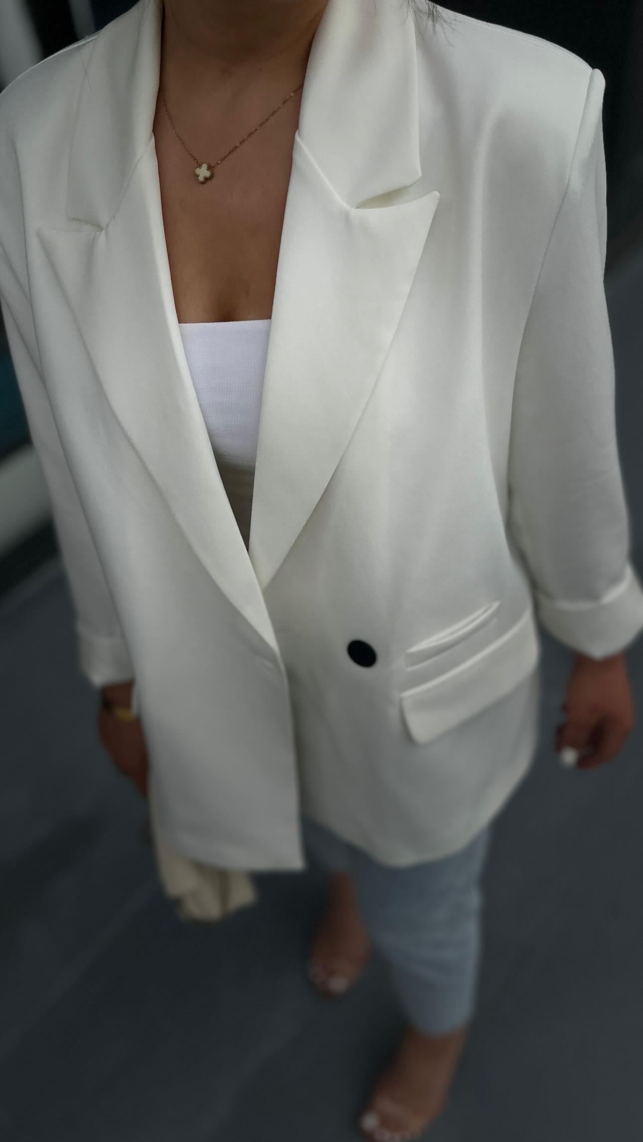 Beyaz Regular Tek Düğme Blazer Ceket