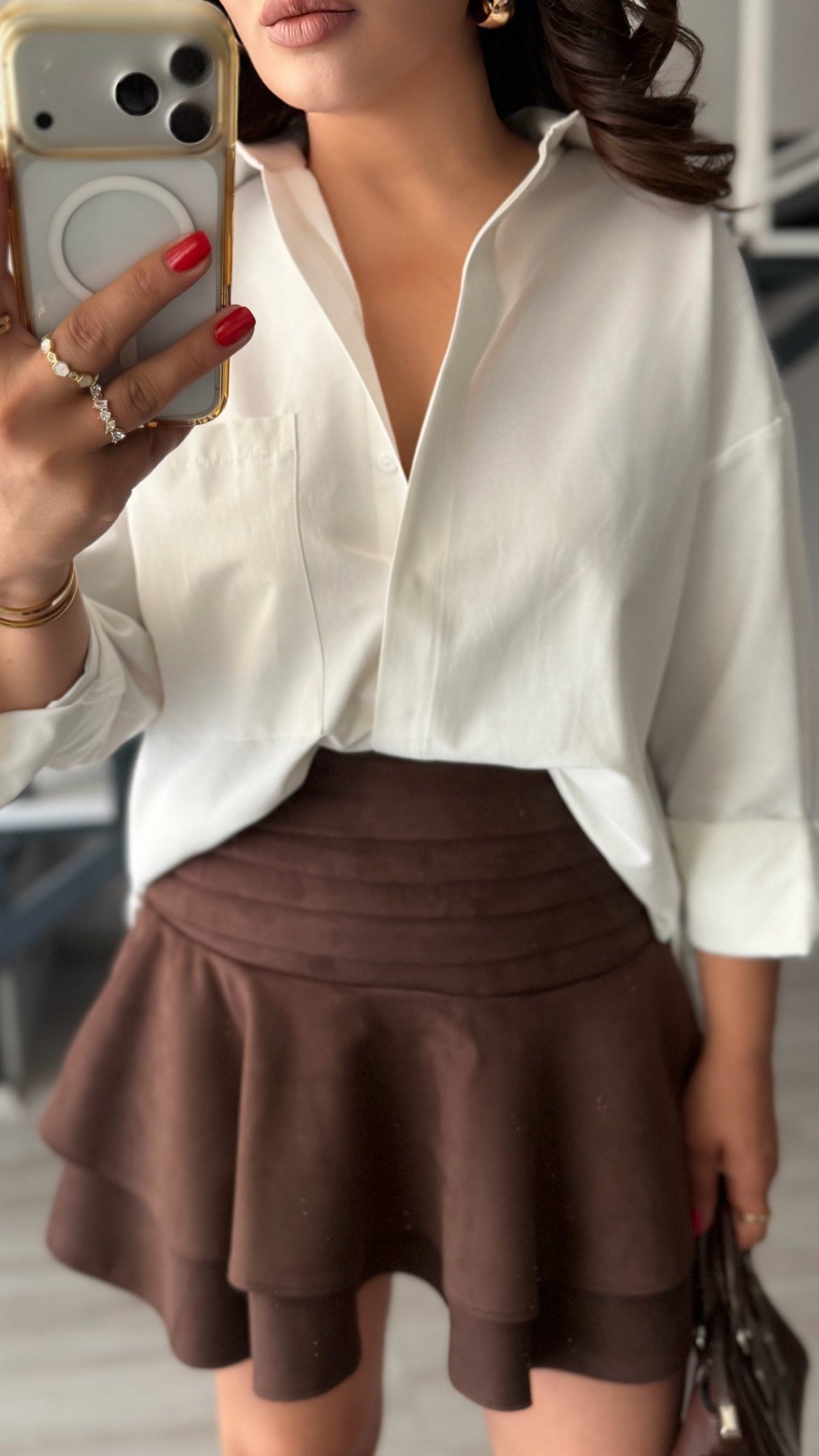 Beyaz Sırtı Nakışlı Oversize Tasarım Poplin Gömlek