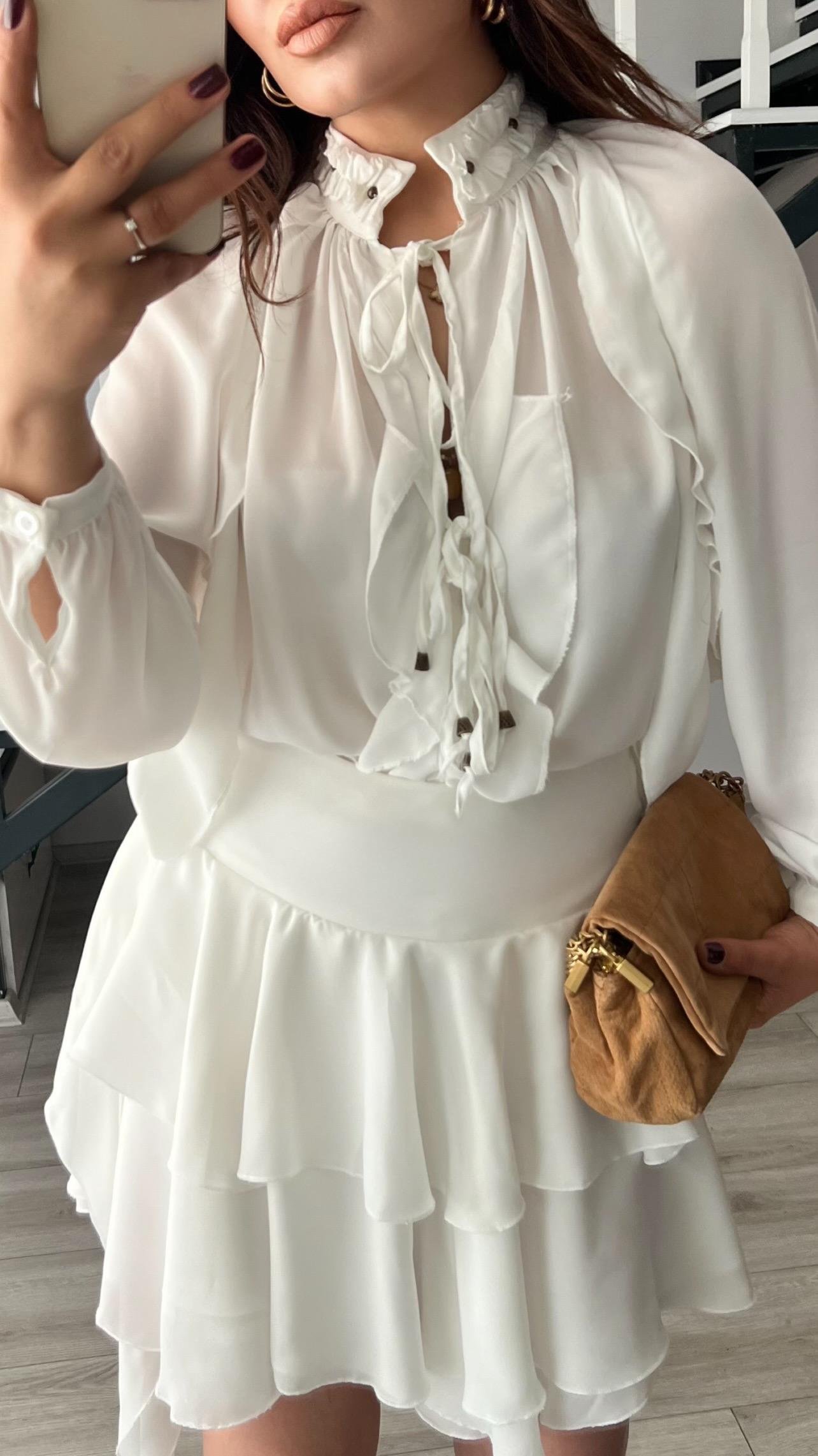 Beyaz Şort Astarlı Bel Bağlama Detaylı Mini Etek