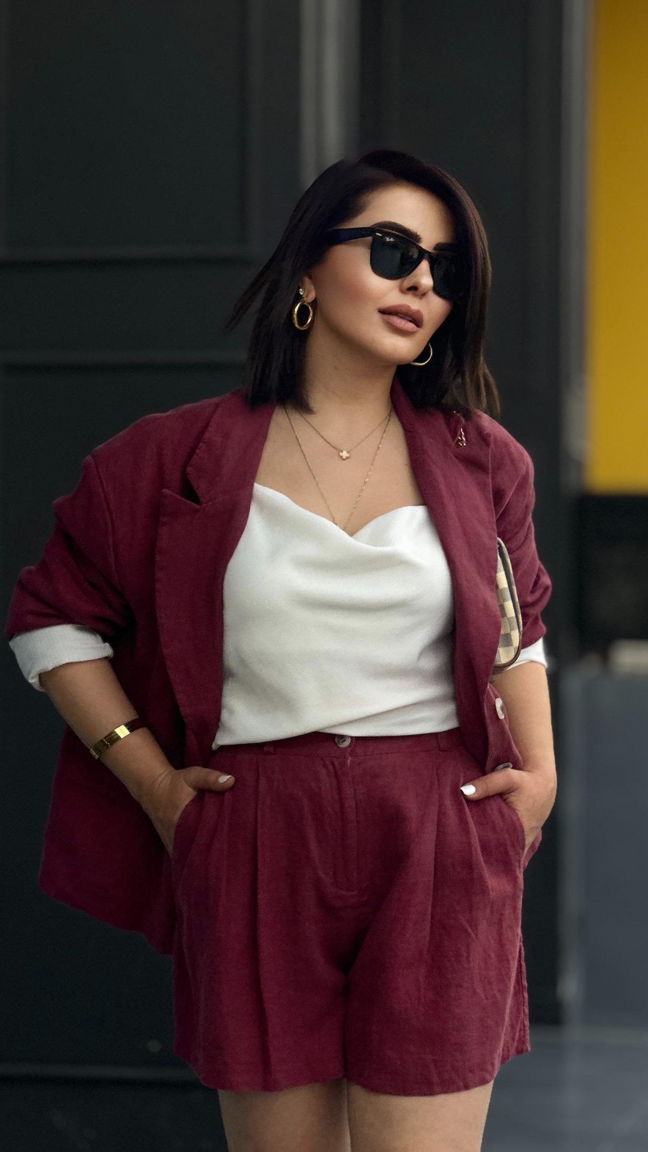 Bordo %100 Ham Keten Şort