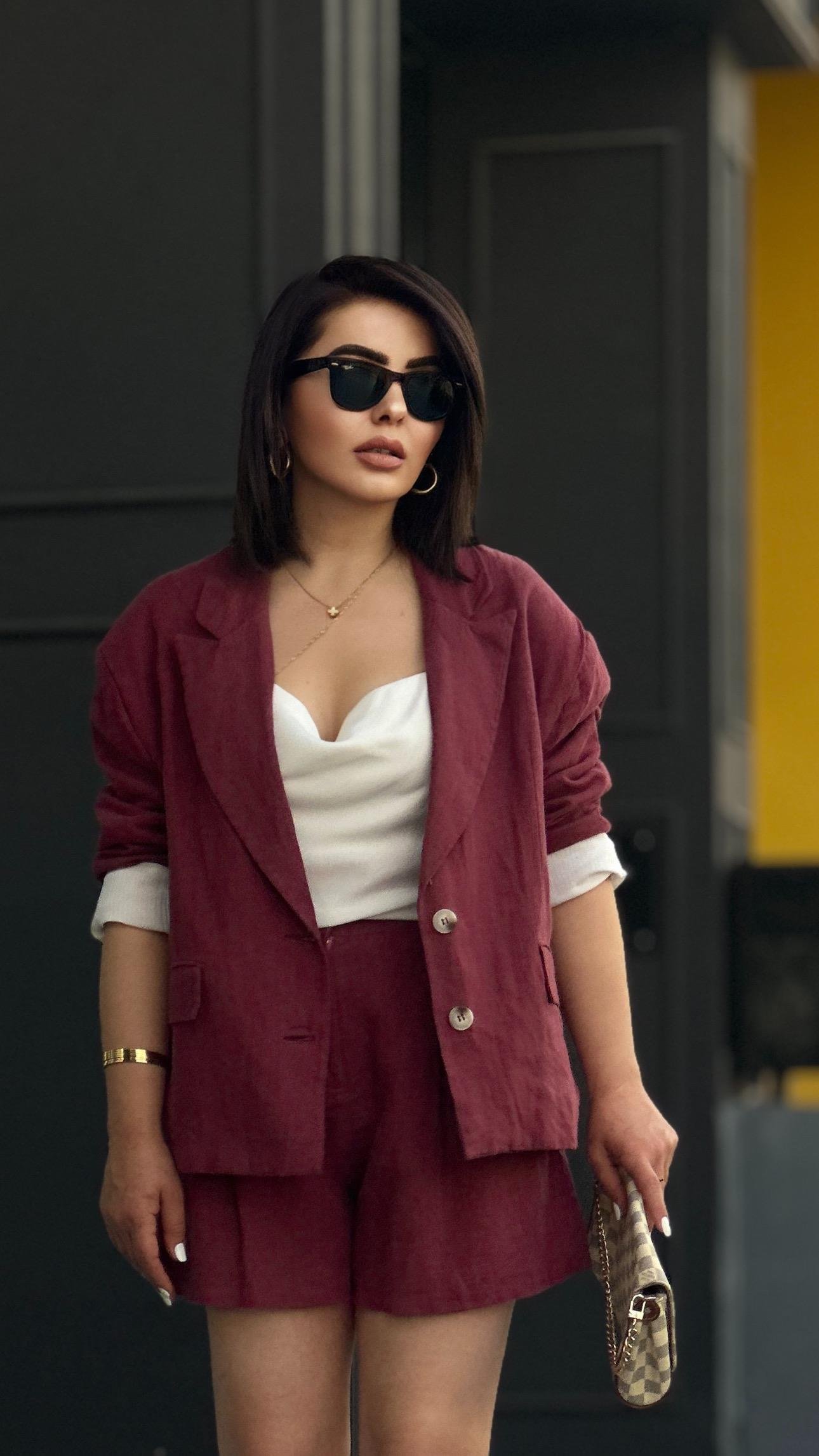 Bordo %100 Ham Keten Şort