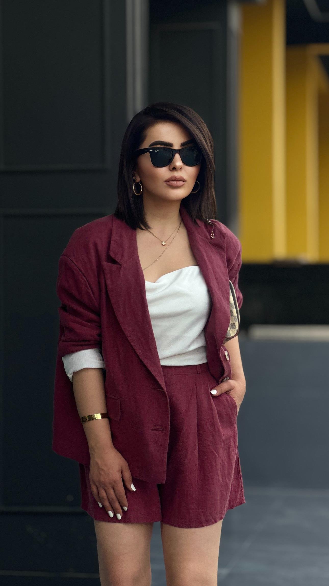 Bordo %100 Ham Keten Şort