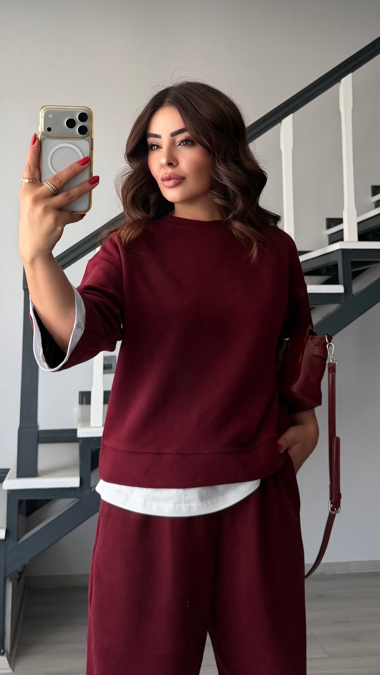 Burgundy Contrast T-Shirt Knit Set