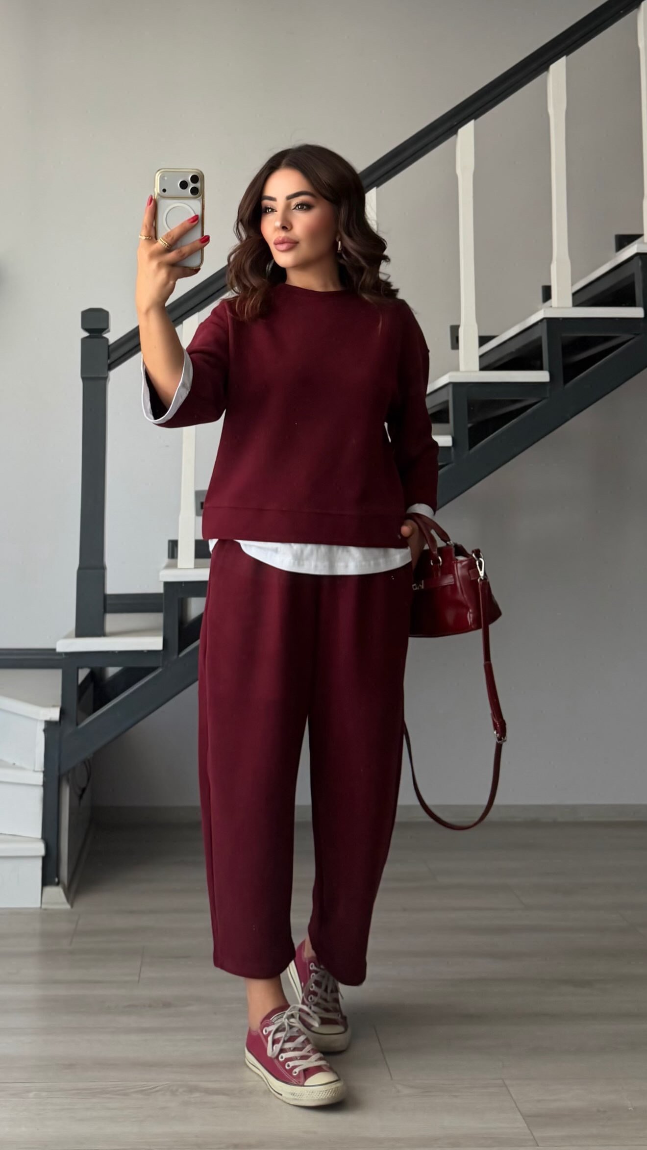 Burgundy Contrast T-Shirt Knit Set