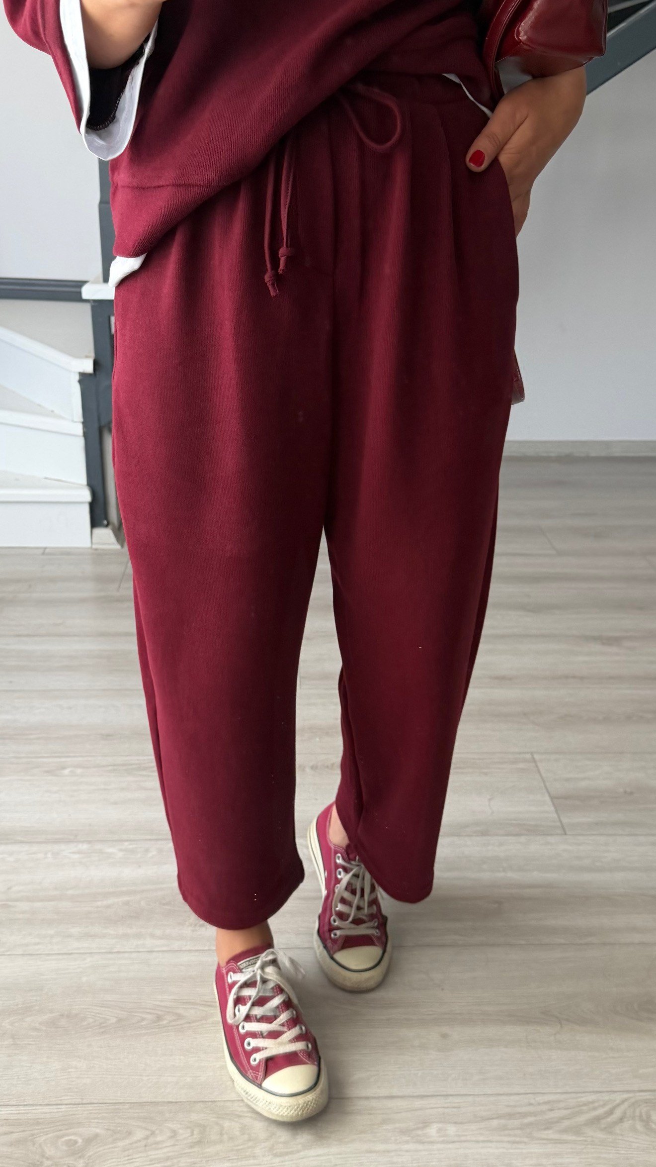 Burgundy Contrast T-Shirt Knit Set