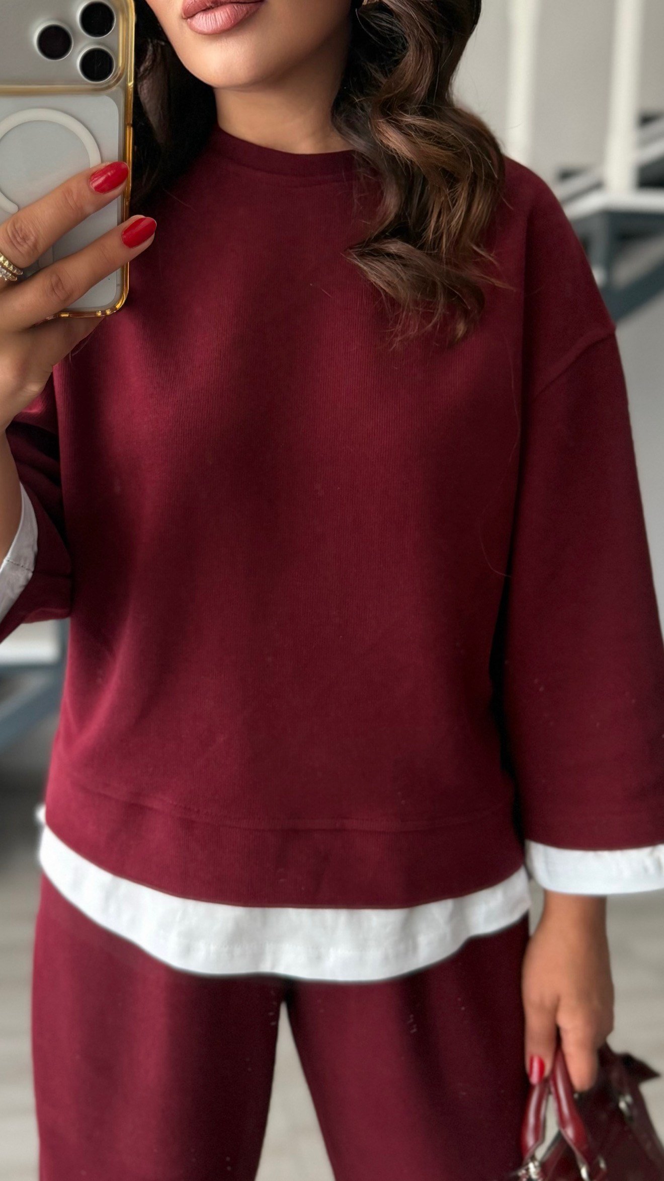 Burgundy Contrast T-Shirt Knit Set