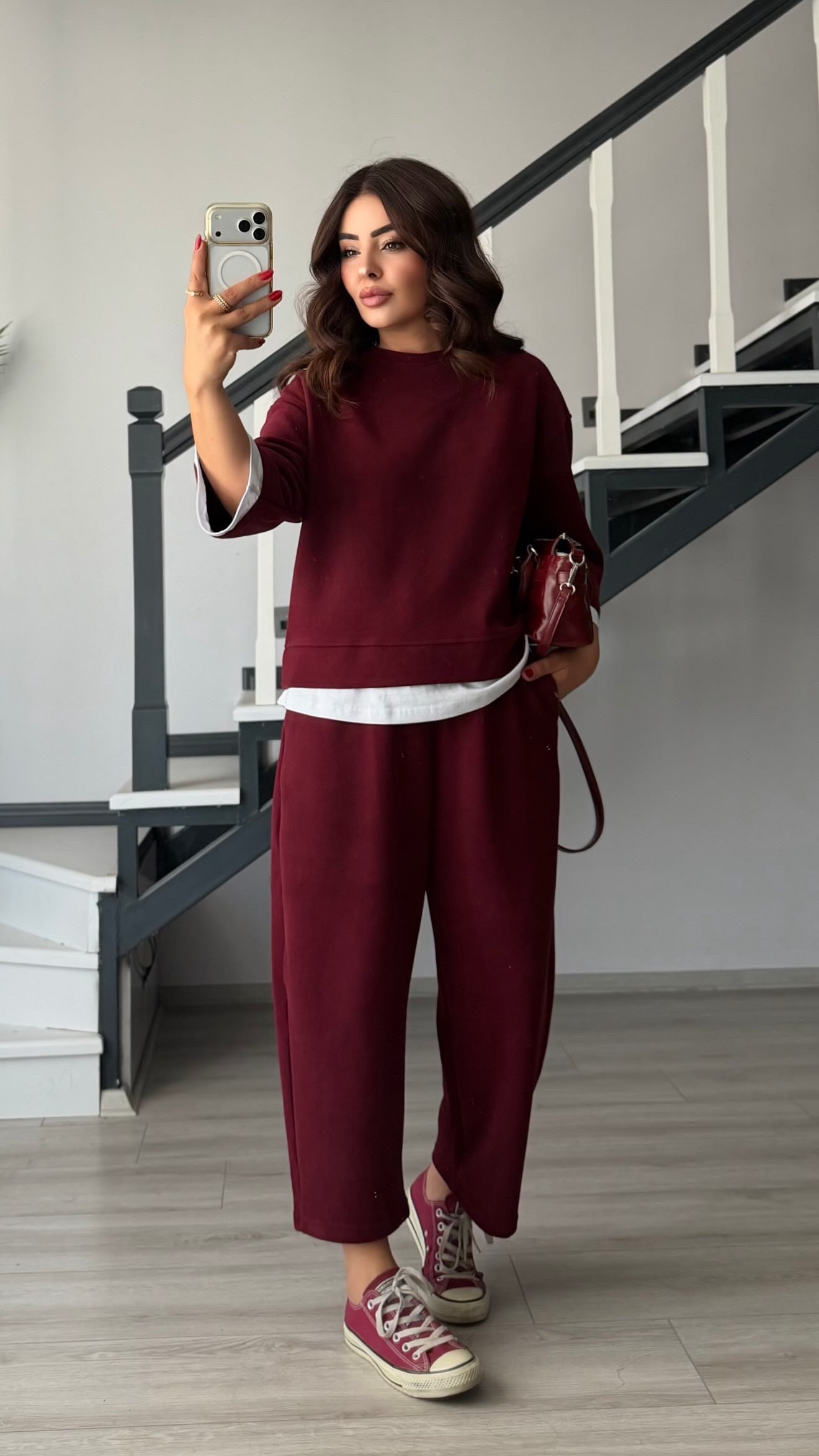 Burgundy Contrast T-Shirt Knit Set