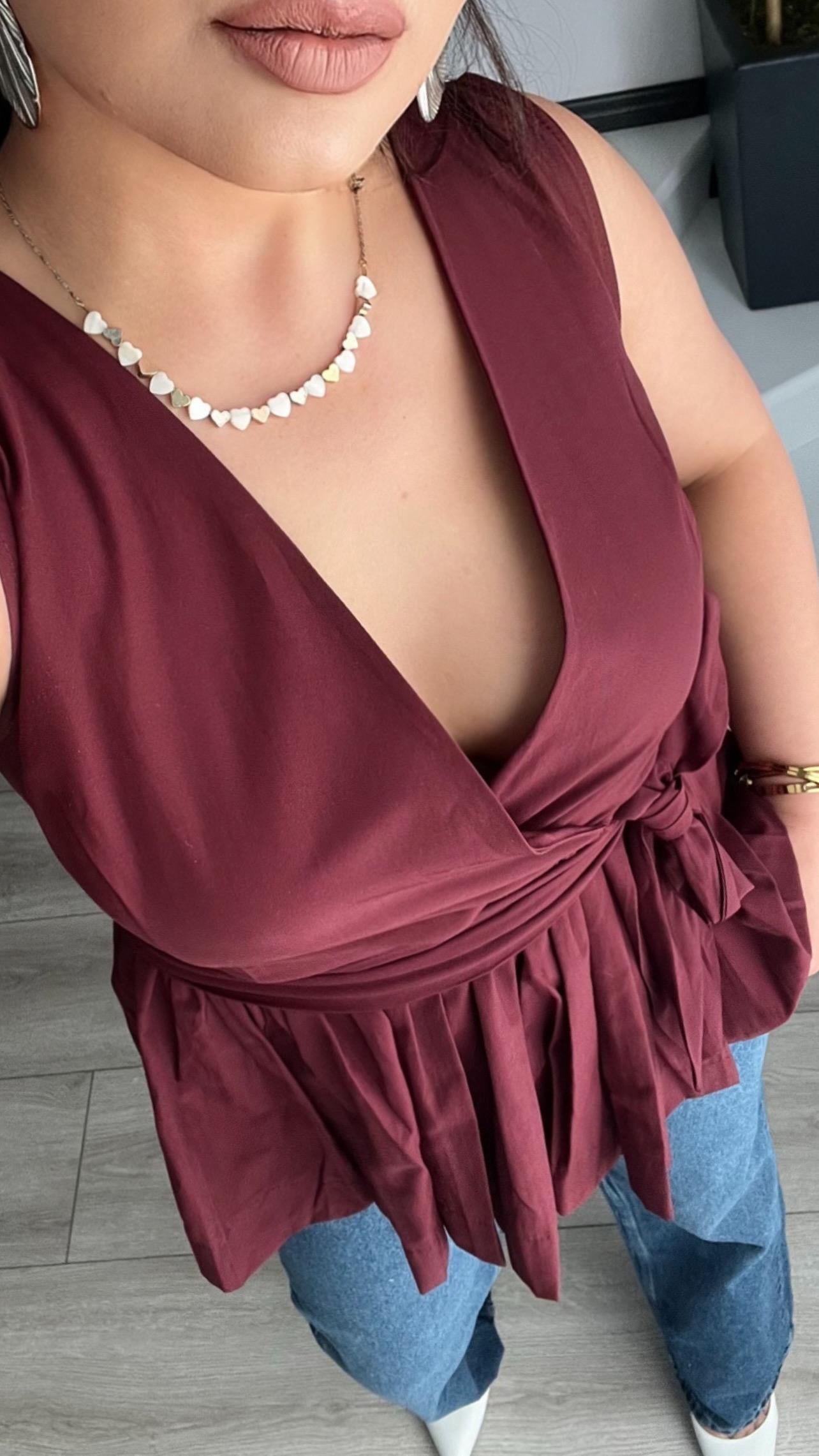 Bordo Kuşaklı Poplin Bluz 