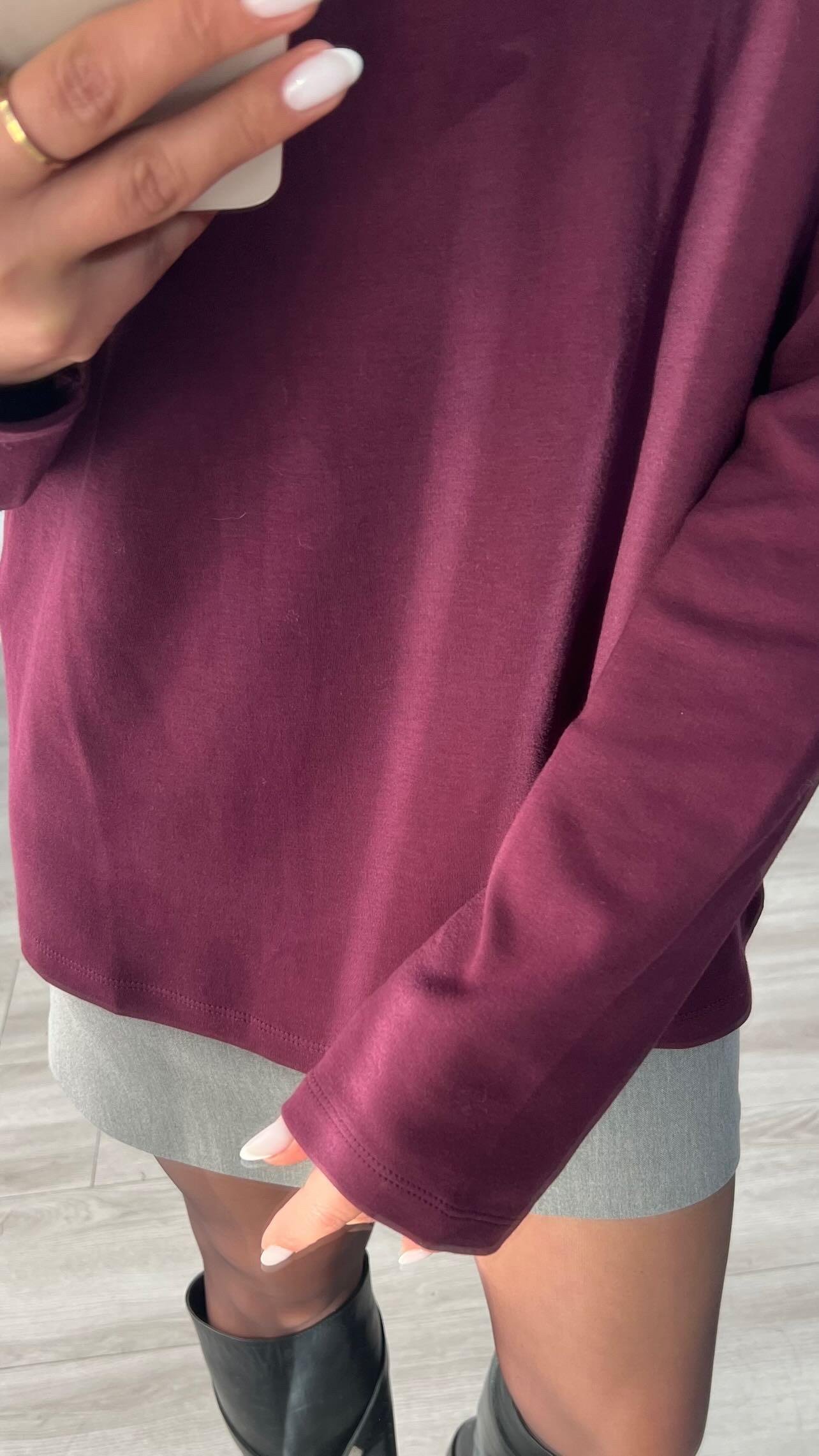 Bordo Orijinal Marka Tok Dokulu Basic Bluz