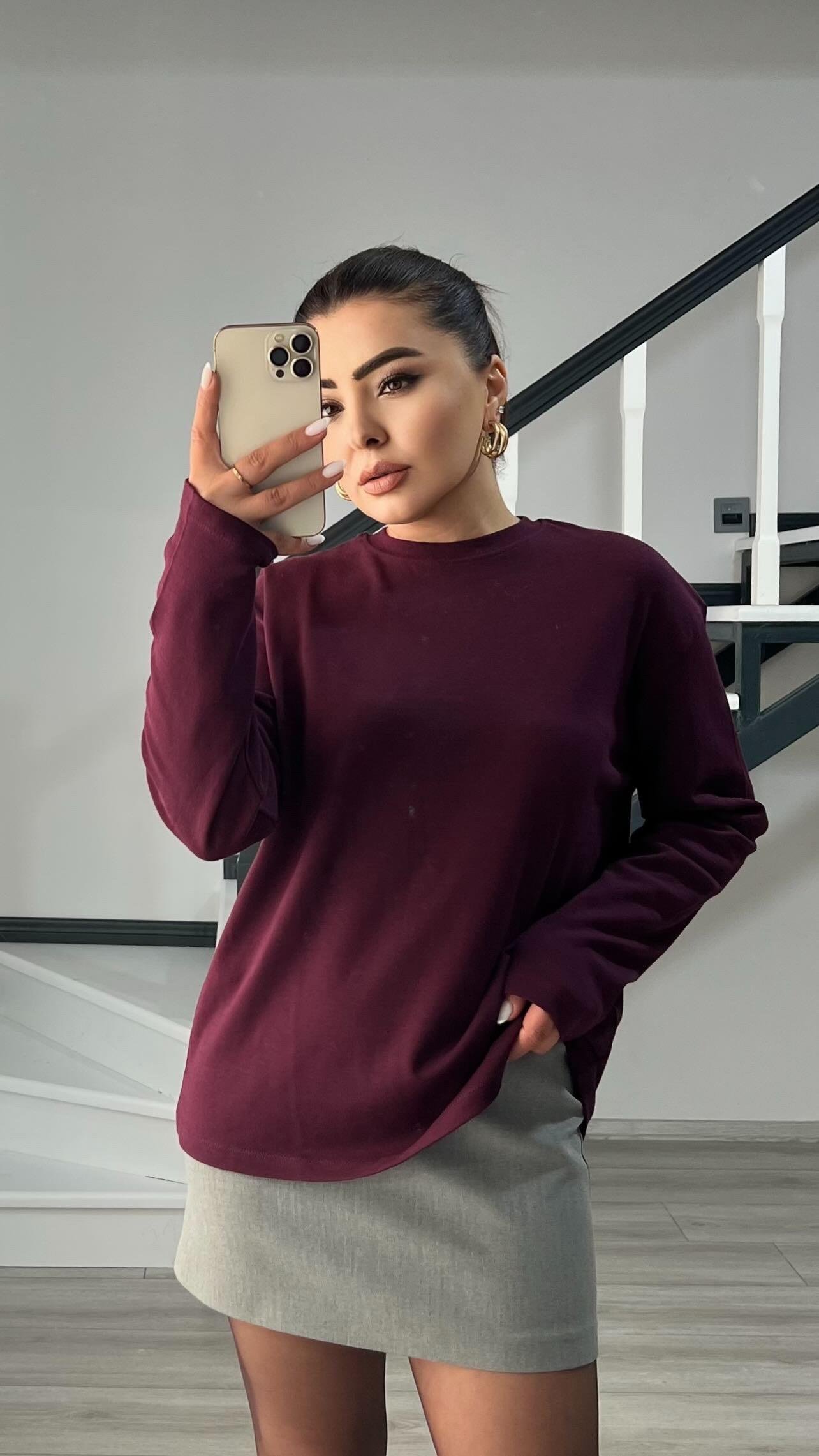 Bordo Orijinal Marka Tok Dokulu Basic Bluz