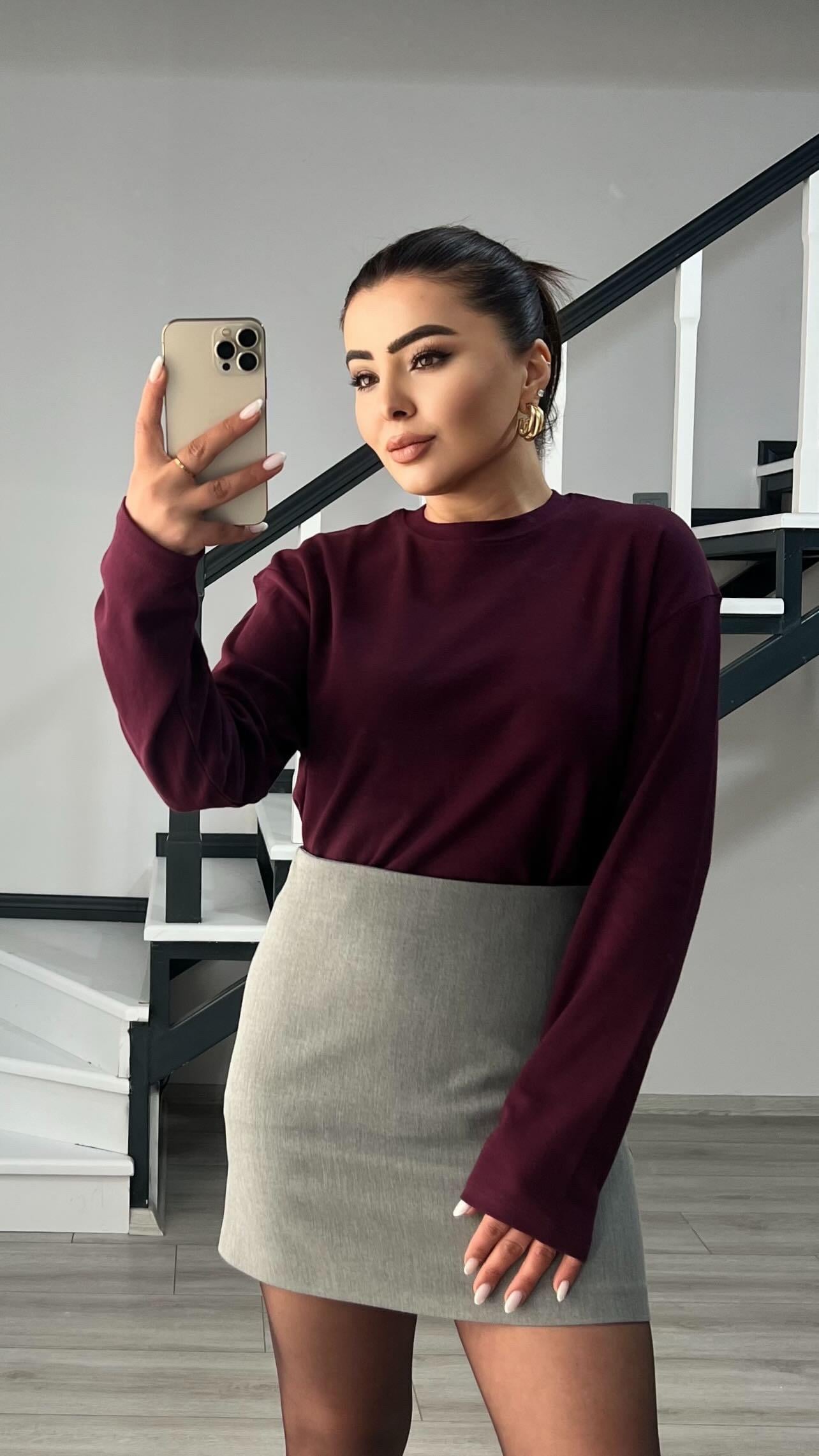 Bordo Orijinal Marka Tok Dokulu Basic Bluz