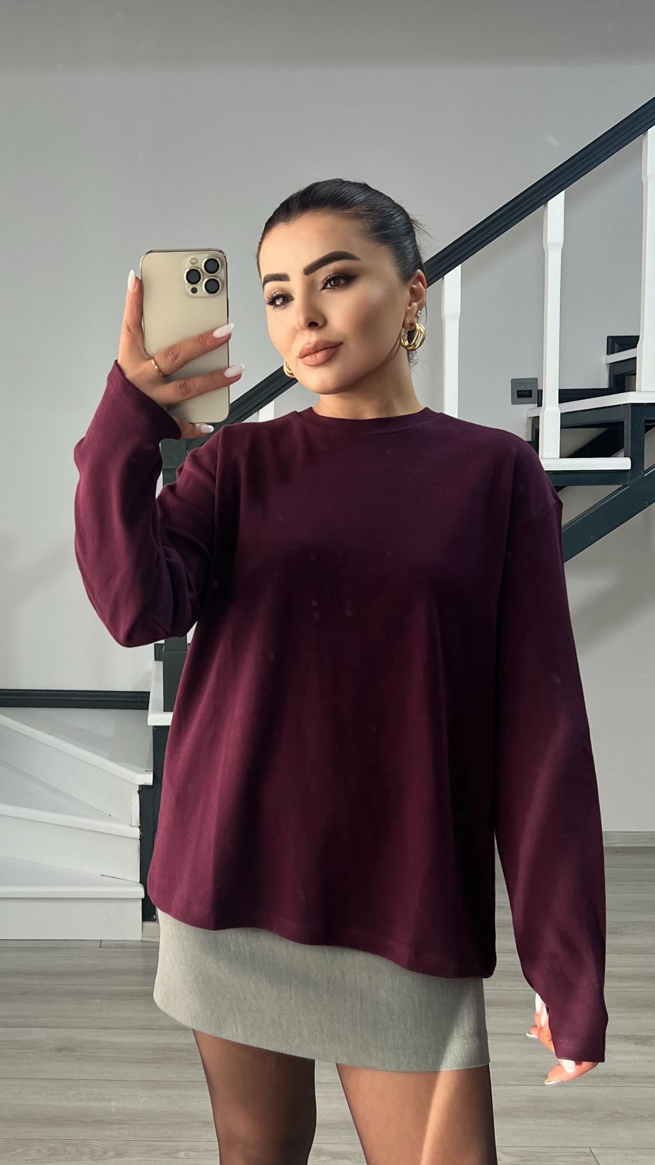 Bordo Orijinal Marka Tok Dokulu Basic Bluz