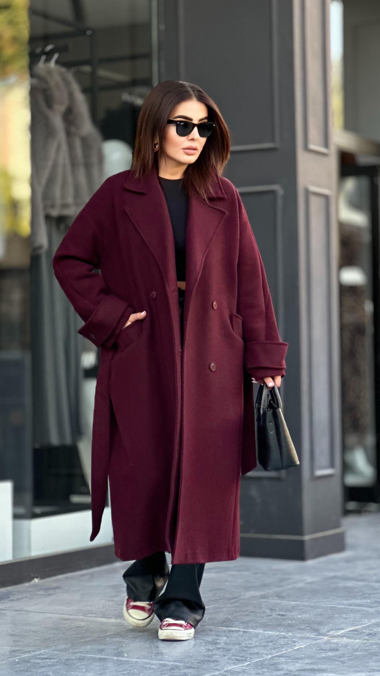 Bordo Premium Kaşe Kaban 