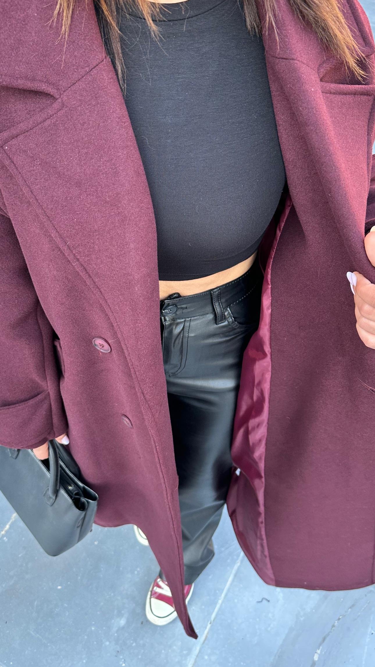 Bordo Premium Kaşe Kaban 