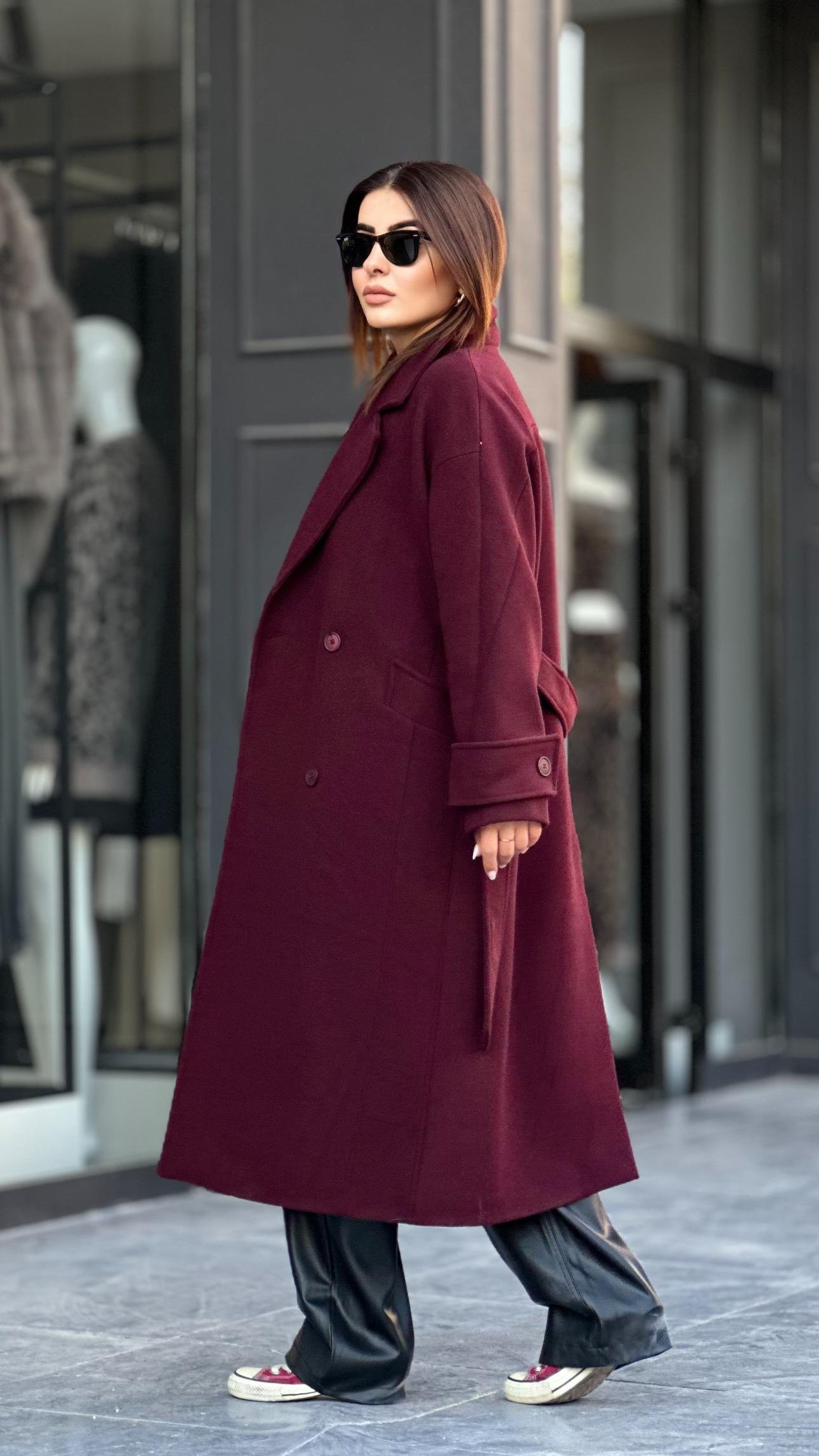 Bordo Premium Kaşe Kaban 