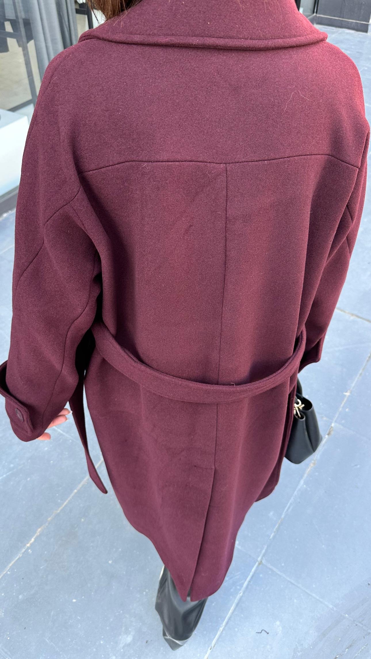 Bordo Premium Kaşe Kaban 