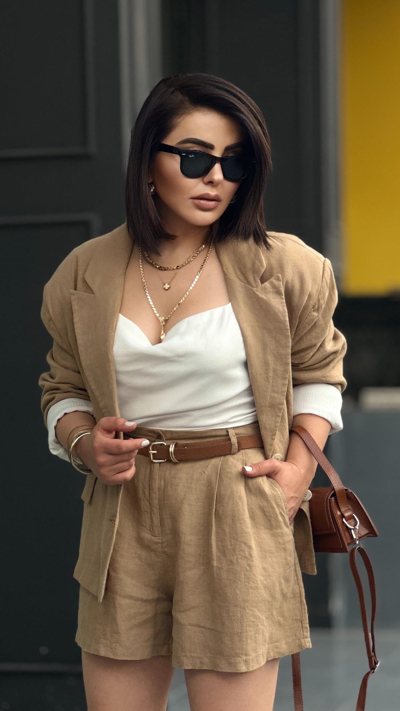 Camel %100 Ham Keten Blazer Ceket