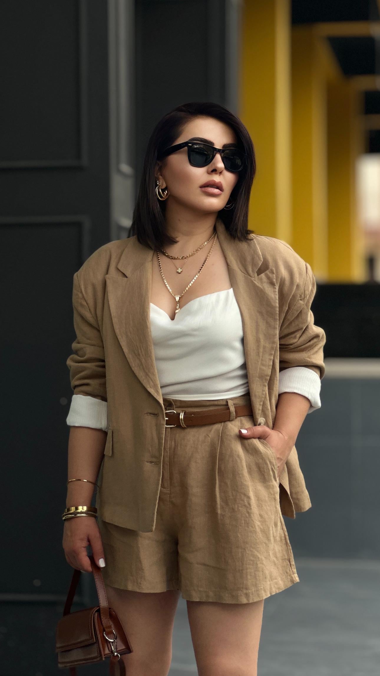 Camel %100 Ham Keten Blazer Ceket