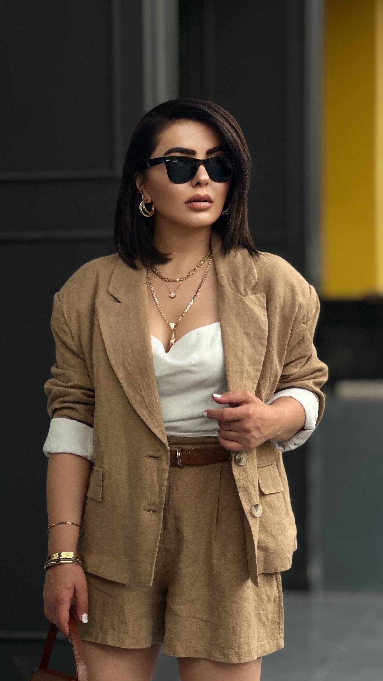 Camel %100 Ham Keten Blazer Ceket
