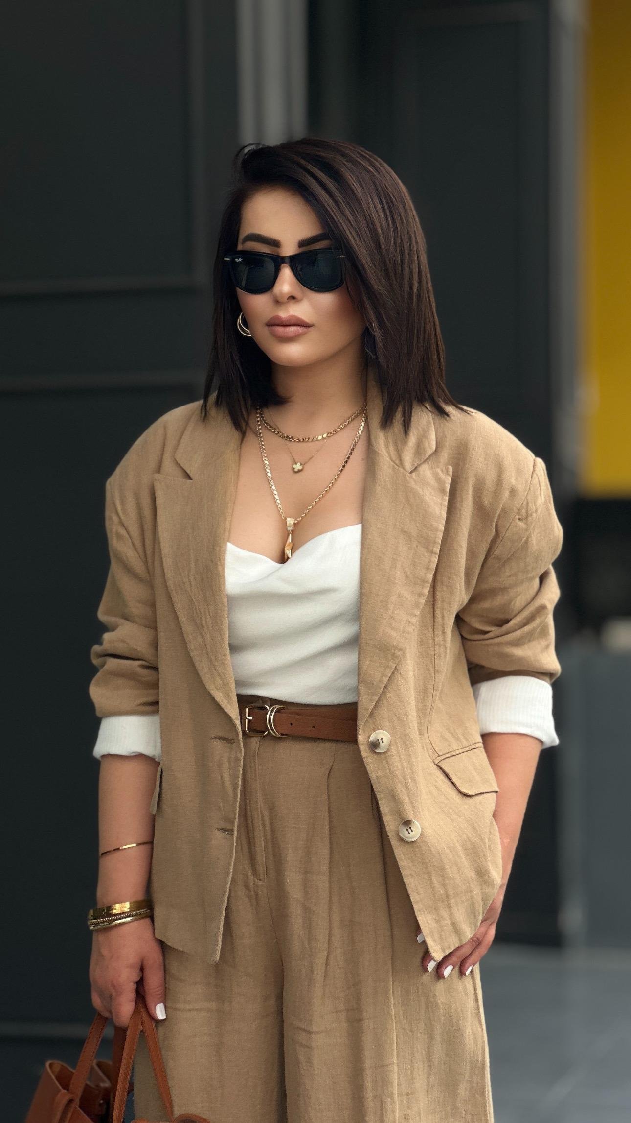 Camel %100 Ham Keten Blazer Ceket