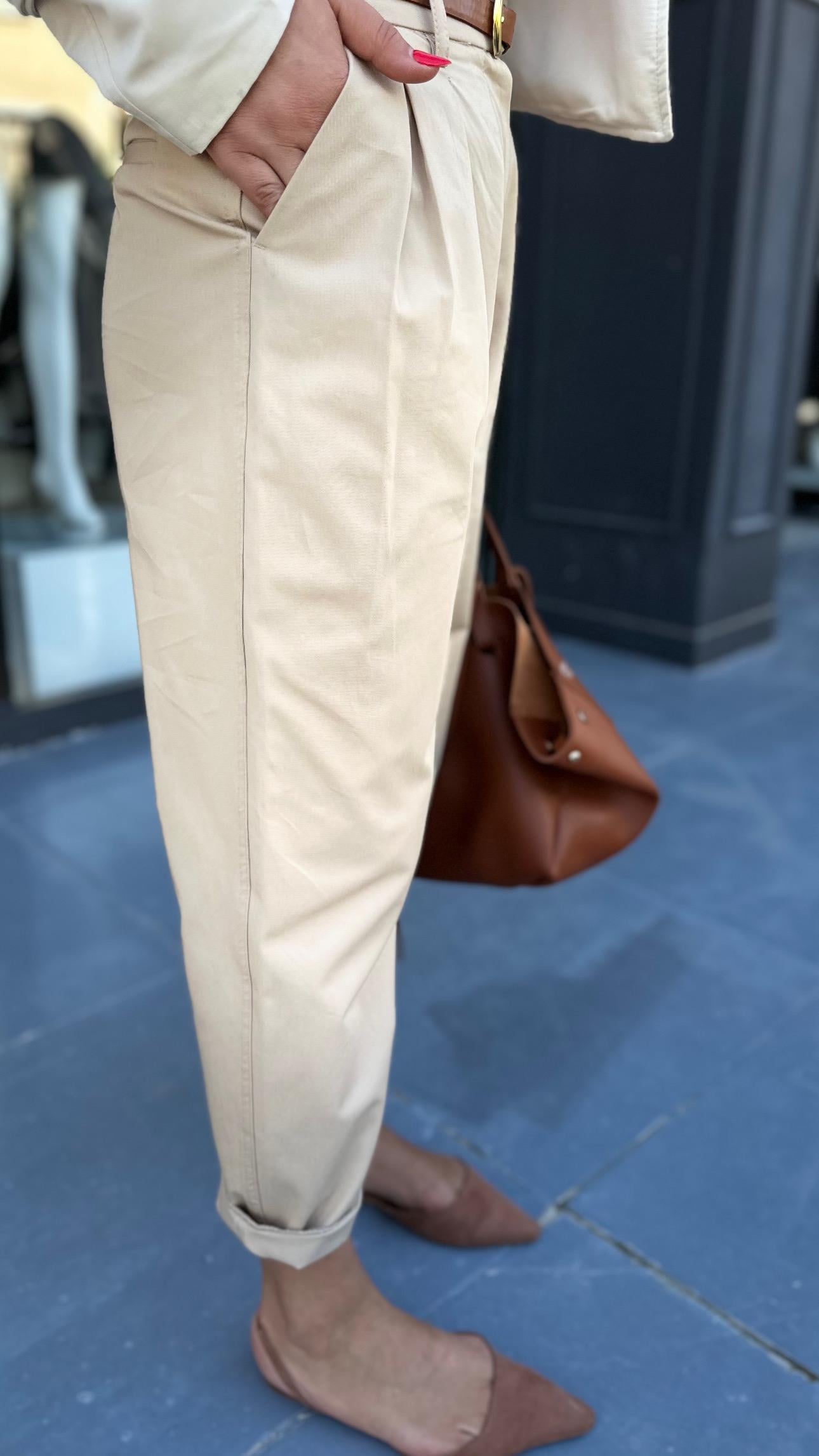 Camel Kendinden Kemerli Pantolon