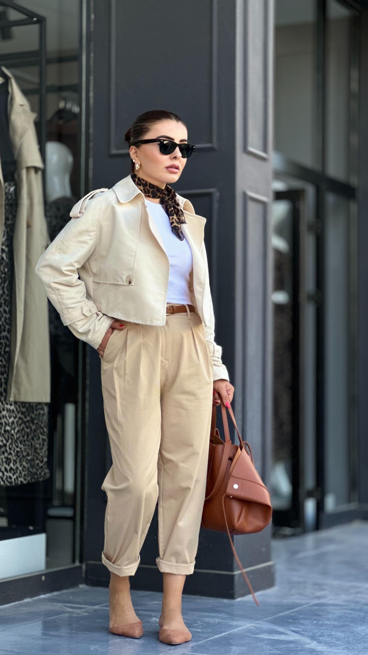 Camel Kendinden Kemerli Pantolon