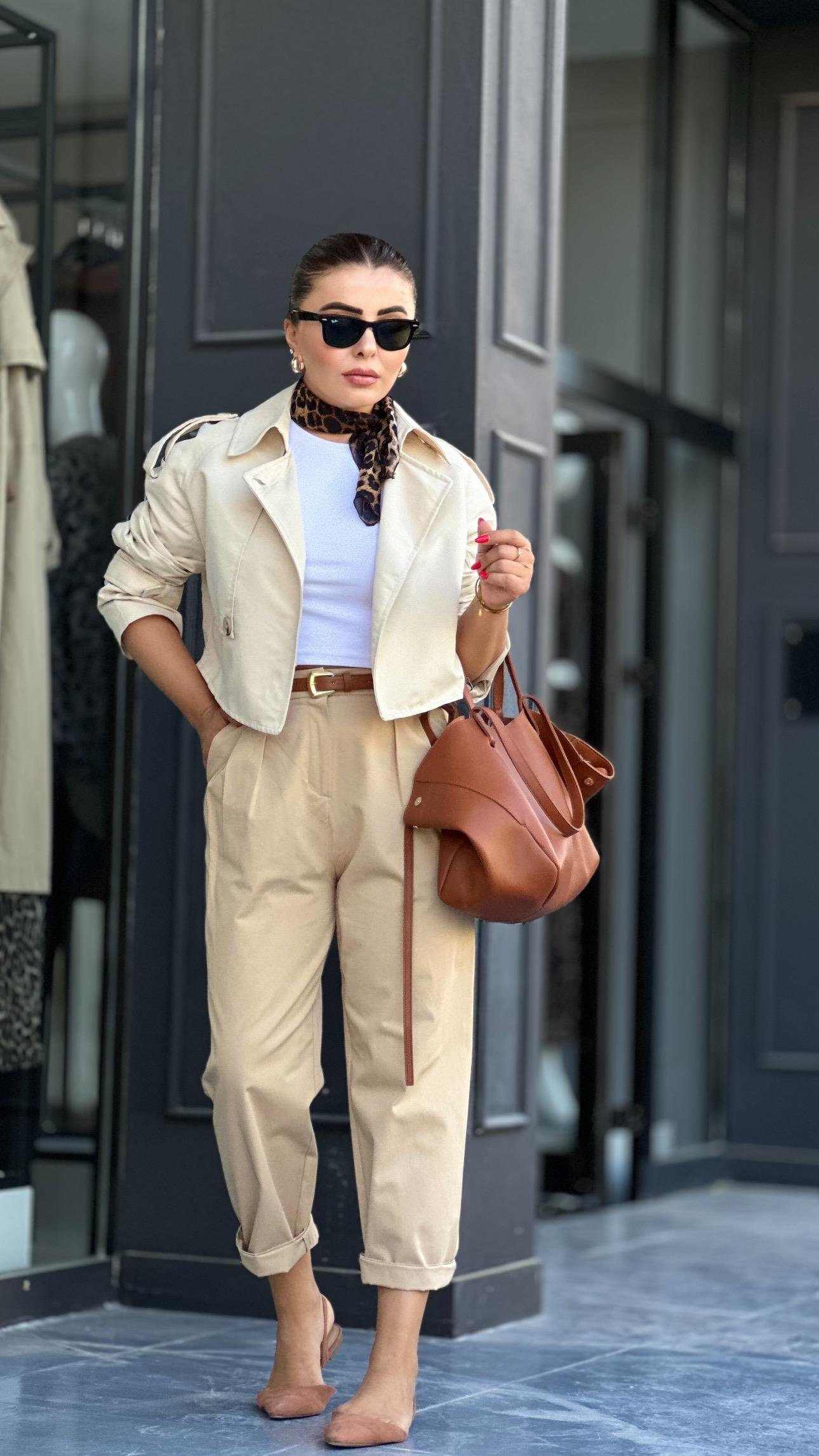 Camel Kendinden Kemerli Pantolon