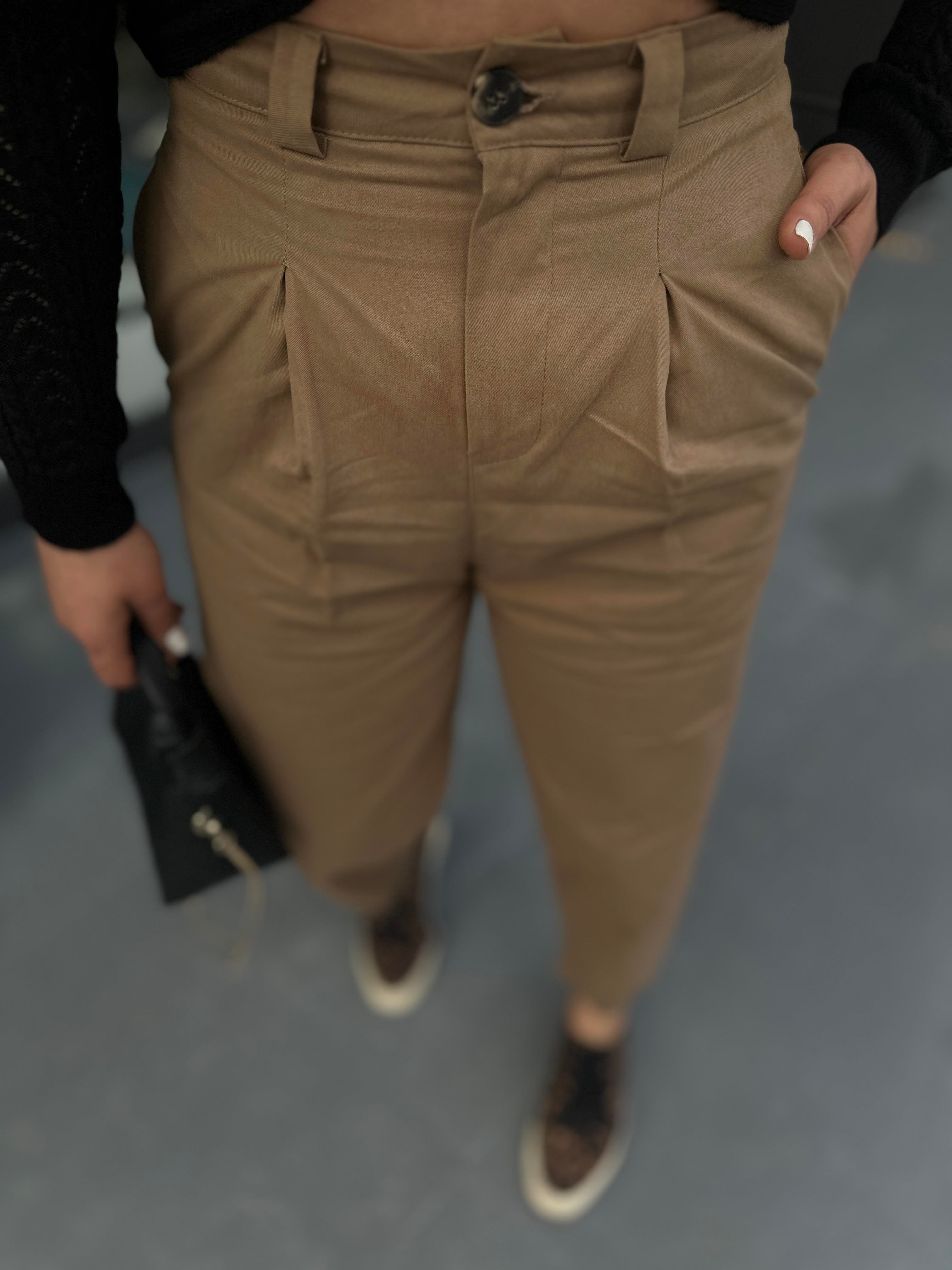 Camel Paça Çıtçıtlı Slouchy Pantolon 