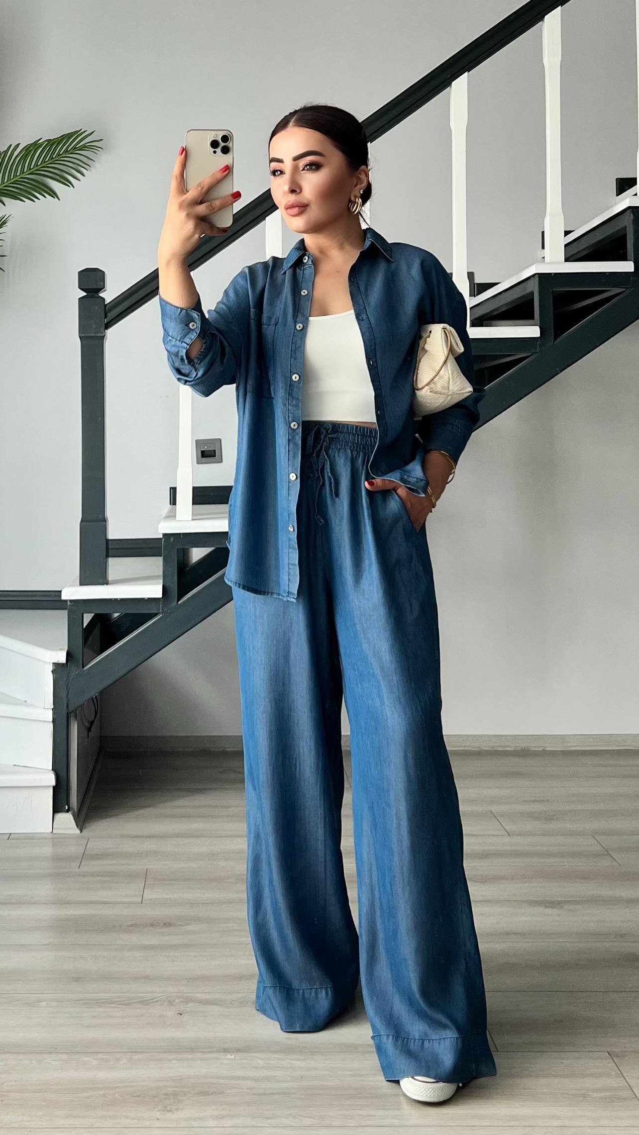 Denim Görünümlü Tensl Takım