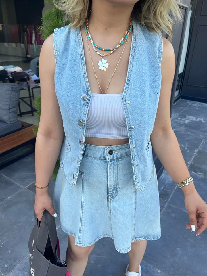 Denim Mini Etek
