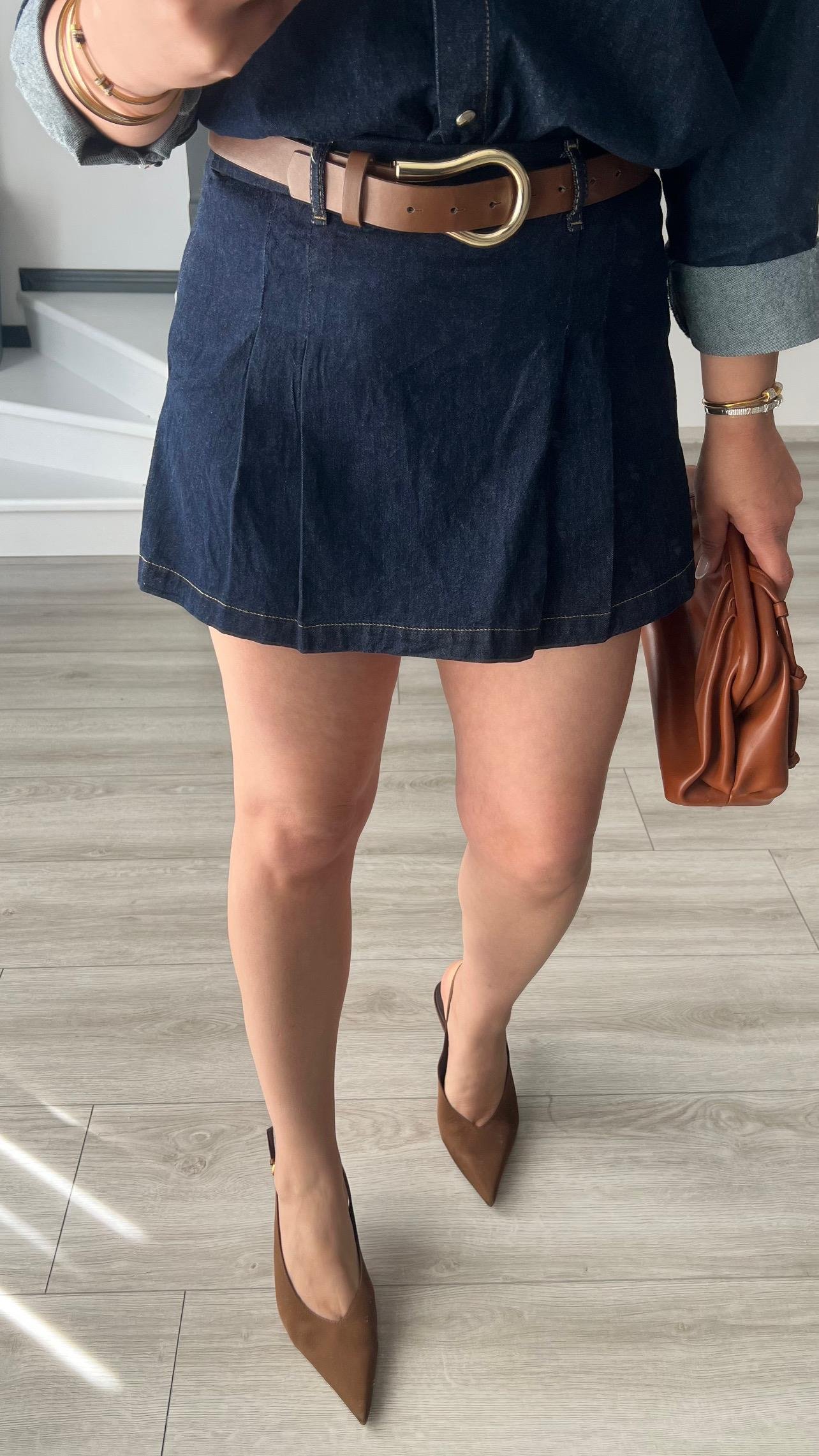 Denim Piliseli Şort Etek 