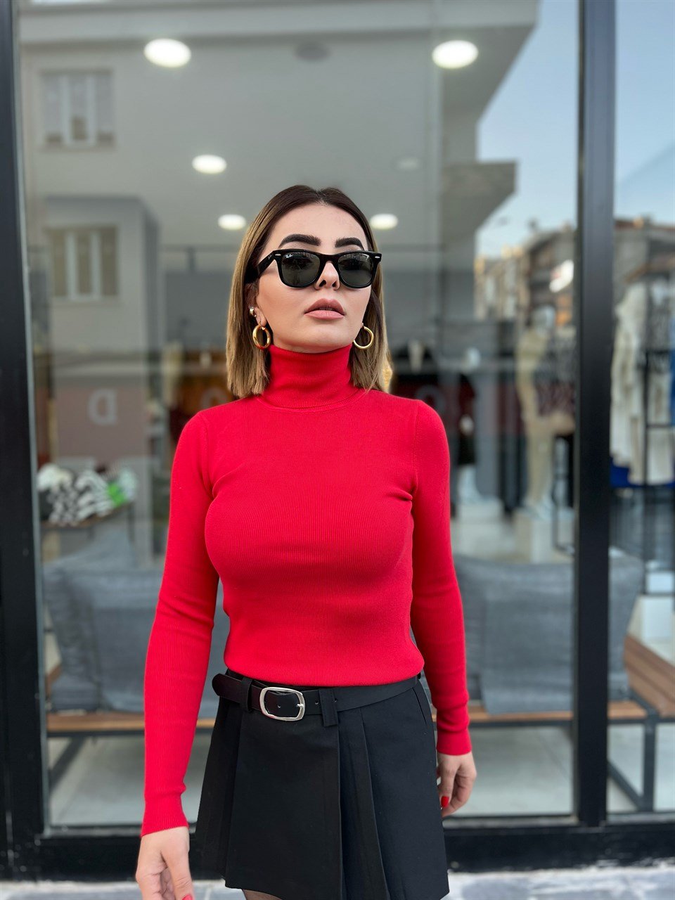 Dilvin Balıkçı Yaka Kazak Kırmızı