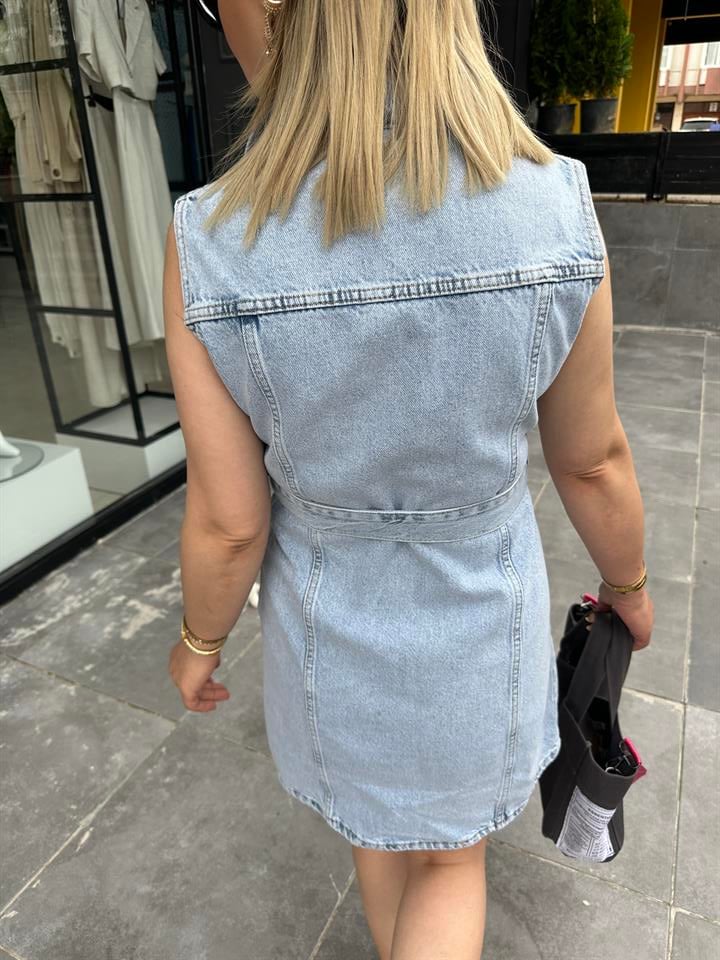 Dilvin Kemerli Denim Elbise 