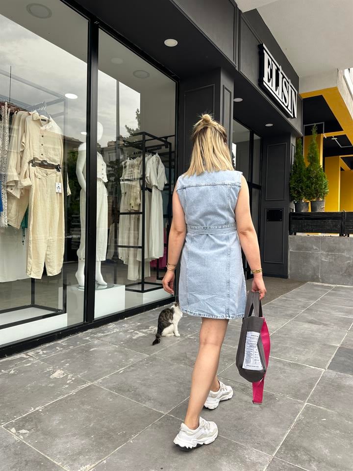 Dilvin Kemerli Denim Elbise 