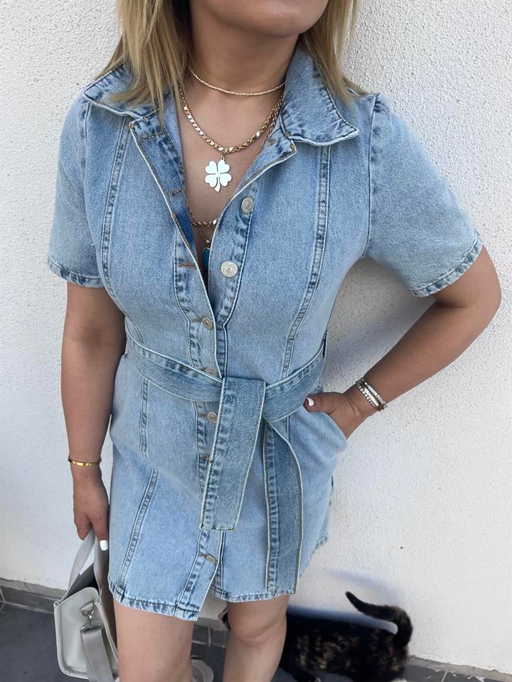 Dilvin Kısa Kollu Denim Elbise 