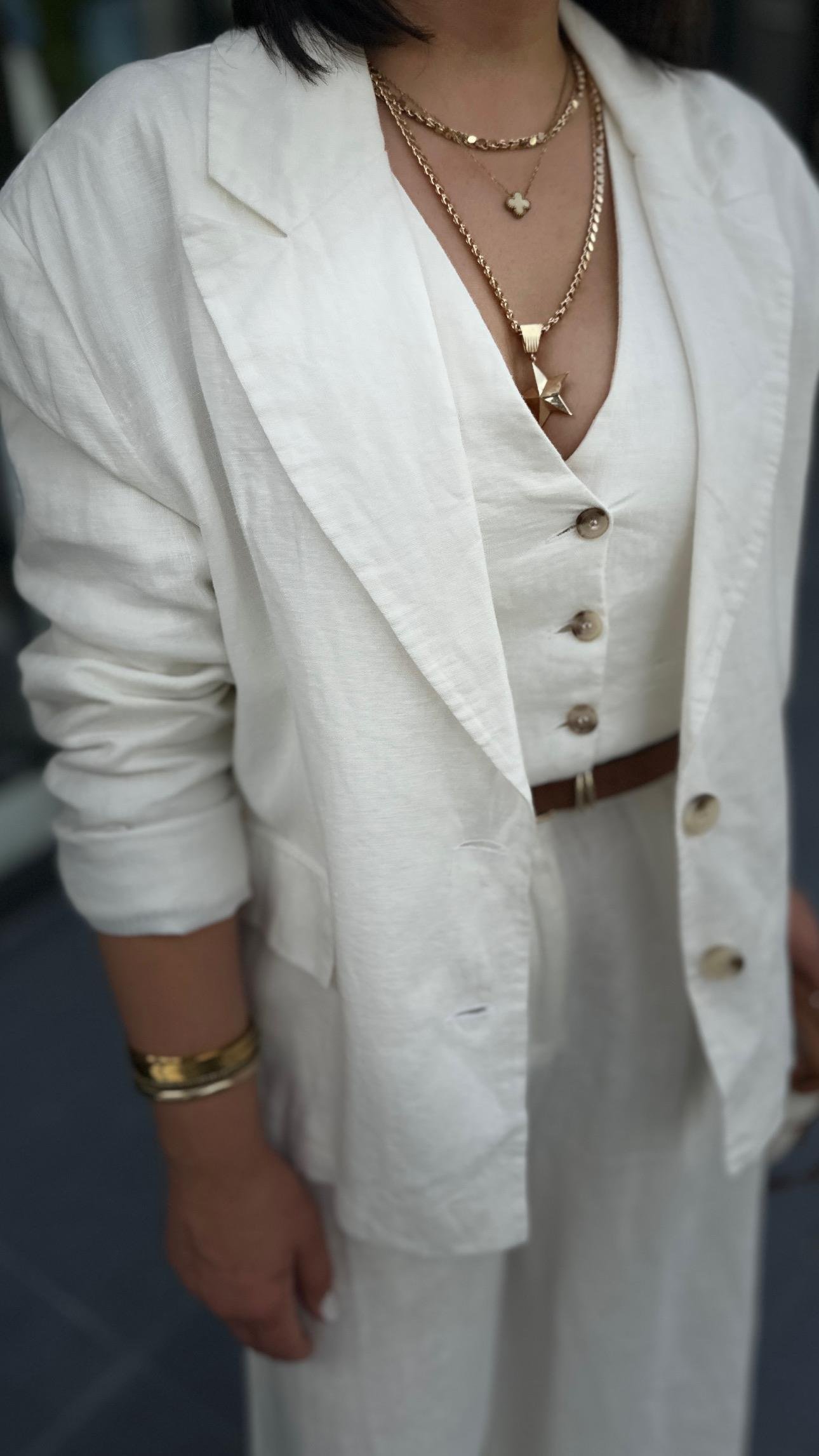 Ekru %100 Ham Keten Blazer Ceket