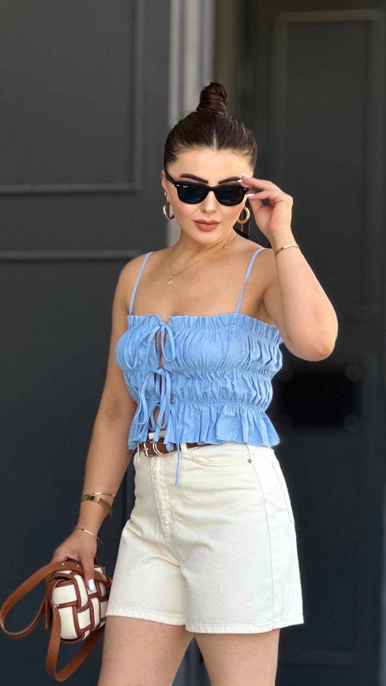 Ekru Denim Şort 