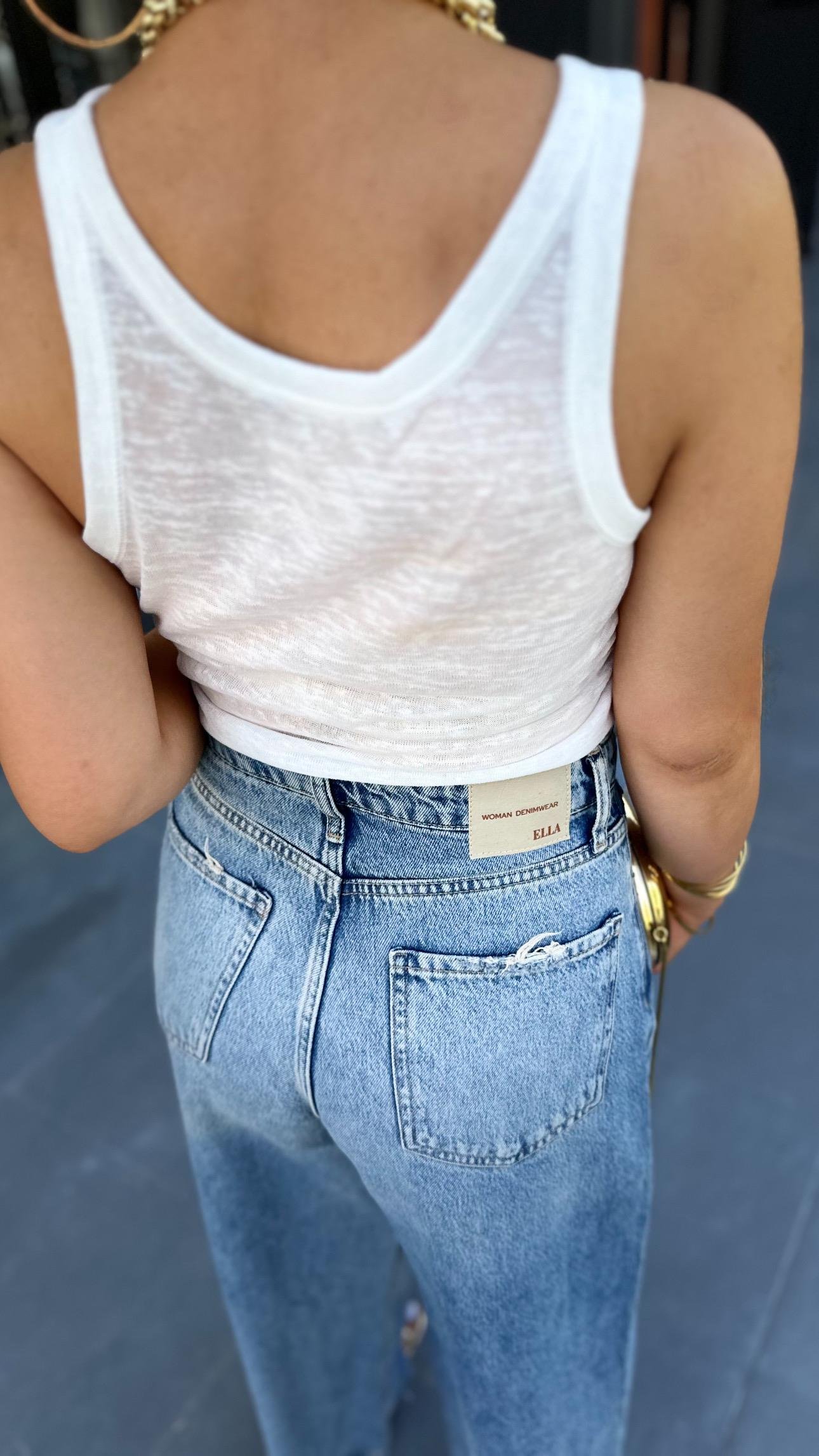 Ekru Orijinal Marka Transparan Halter Yaka Atlet 