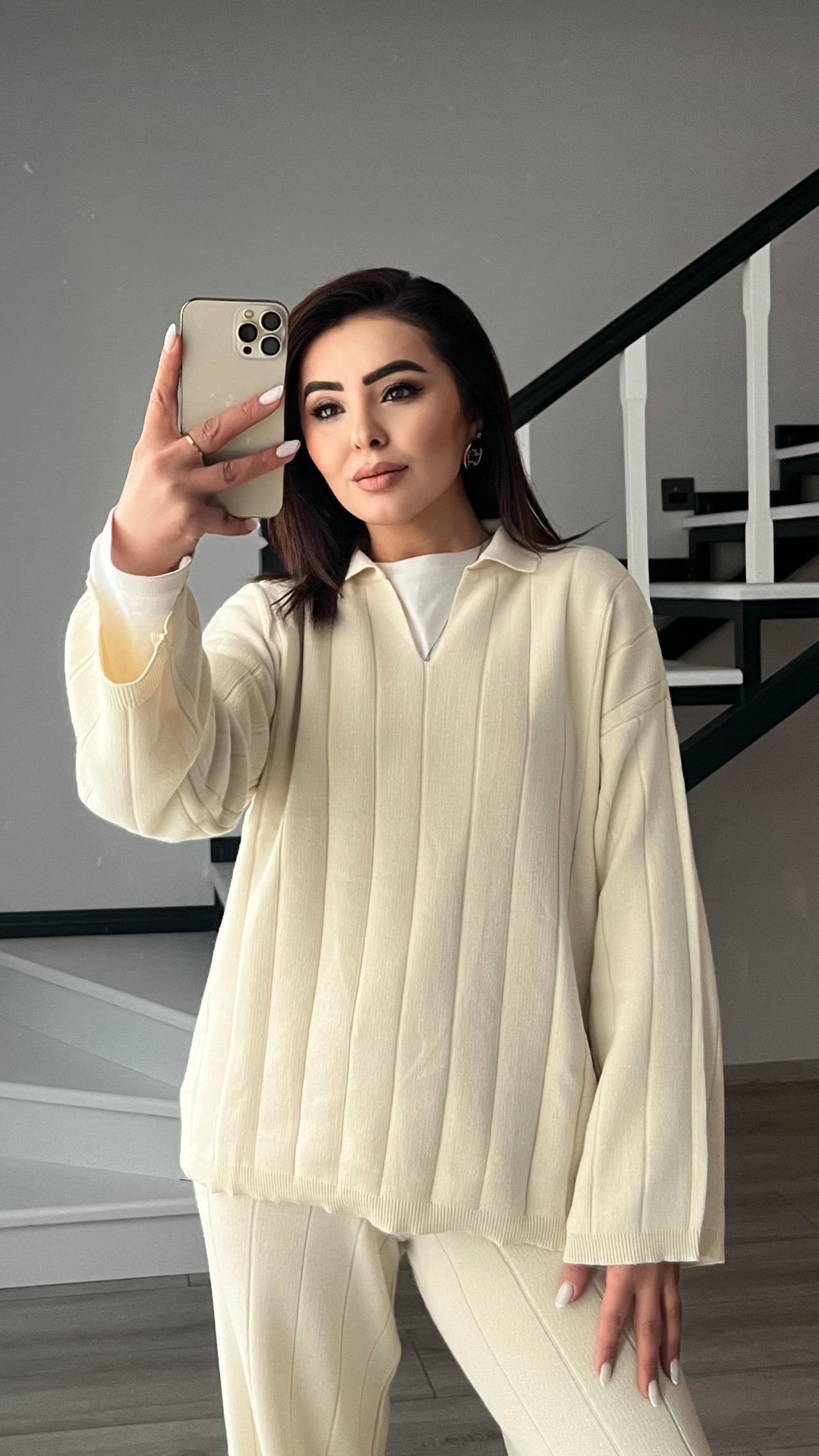 Ekru Polo Yaka Triko Takım 