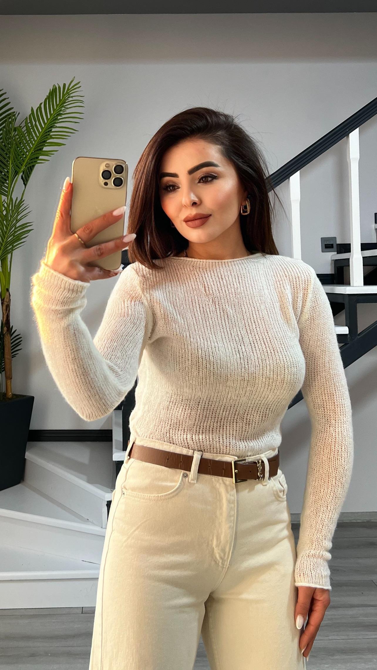 Ekru Transparan İnce Triko