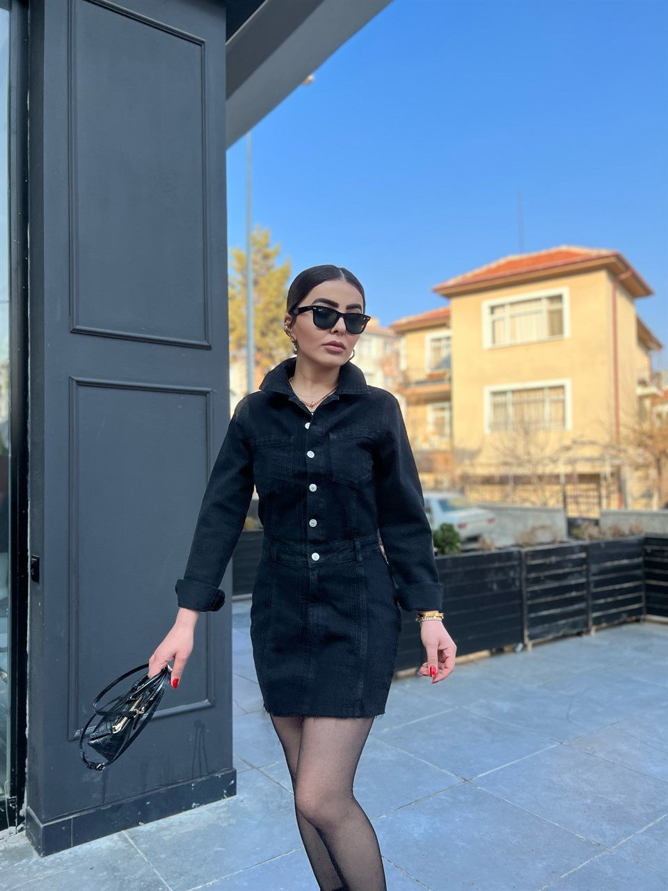 Füme Denim Mini Elbise