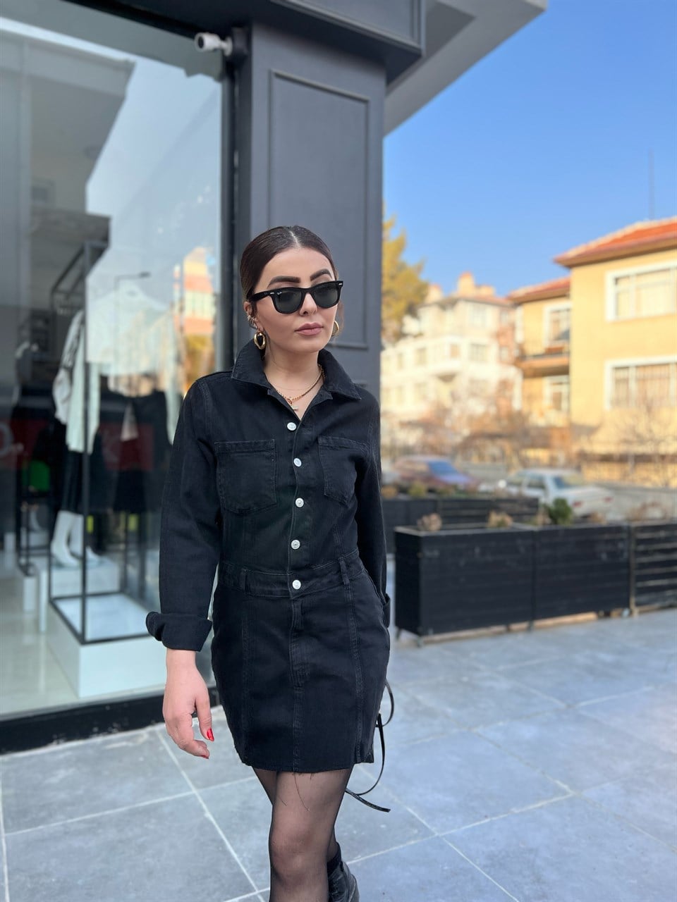Füme Denim Mini Elbise