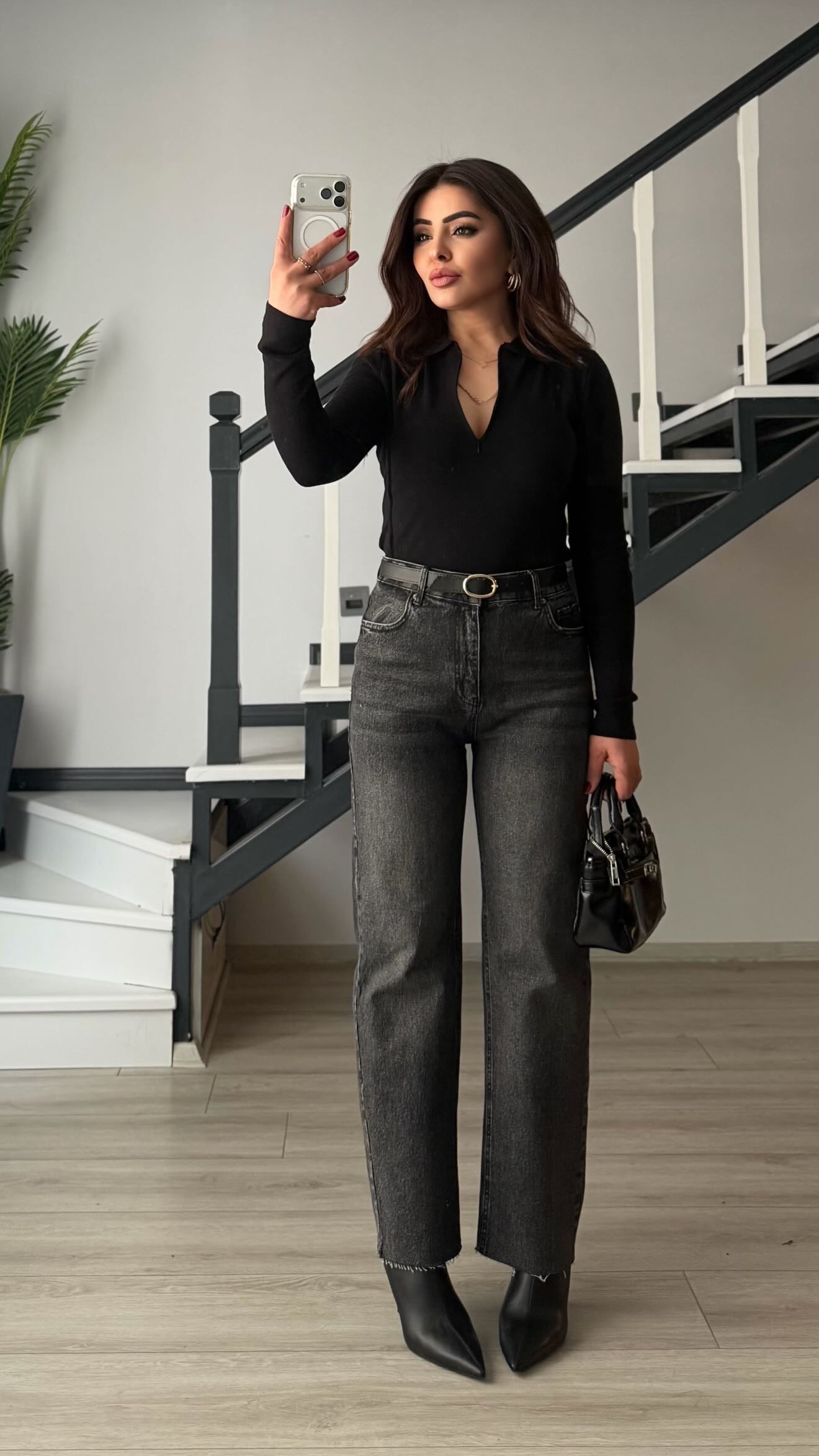 Füme Yıkamalı Kemerli Likralı Straight Jean