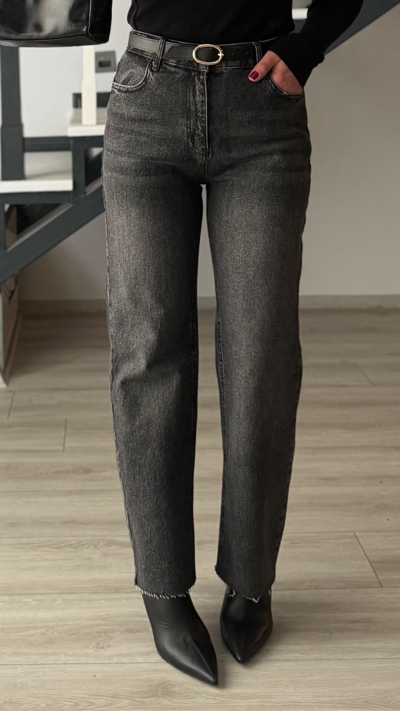 Füme Yıkamalı Kemerli Likralı Straight Jean