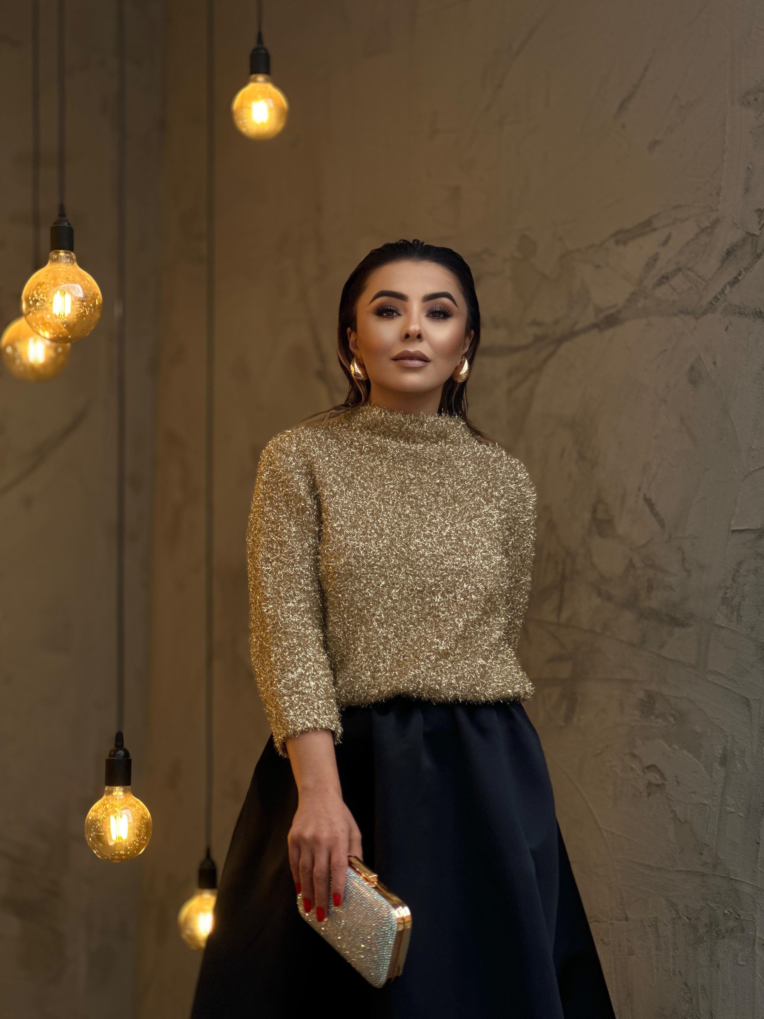 Gold Dik Yaka Simli Kazak
